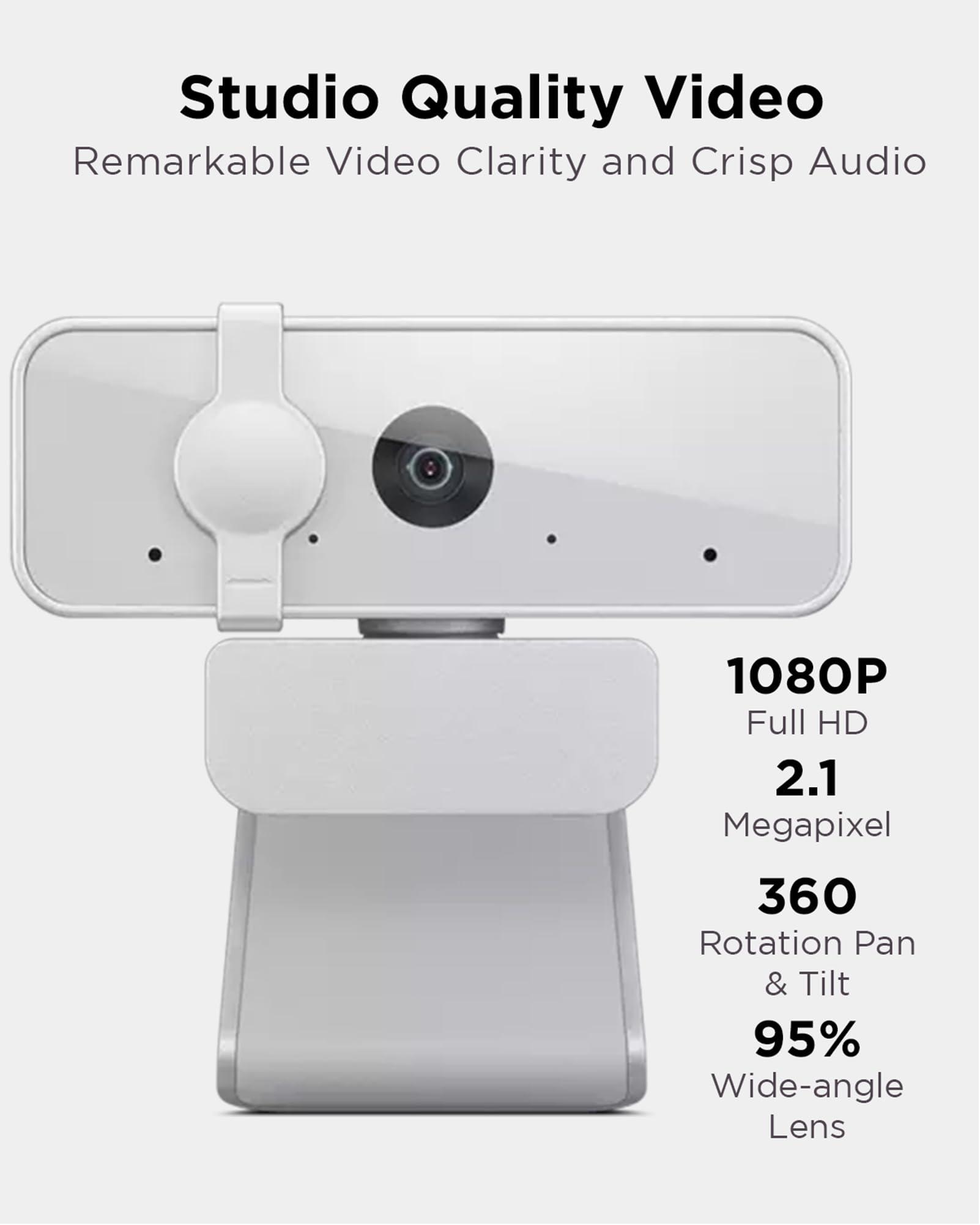 Lenovo Lenovo HD 1080p Webcam (300 FHD) - Monitor Camera with 95 Wide Angle, 360 Rotation Pan & Tilt, Dual Microphones Attachable Desktop Cam with Privacy Shutter for Remote Work, Streaming & Gaming