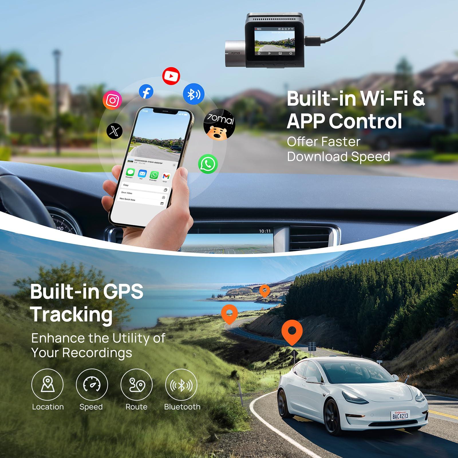 70mai 70mai Dash Cam Front and Rear A510,1944P+1080P with STARVIS 2 IMX675 and 64GB Card, Dash Camera for Cars, 4G LTE Support, ADAS, Built-in GPS WiFi, APP Control, HDR, 24H Parking Mode, Loop Recording