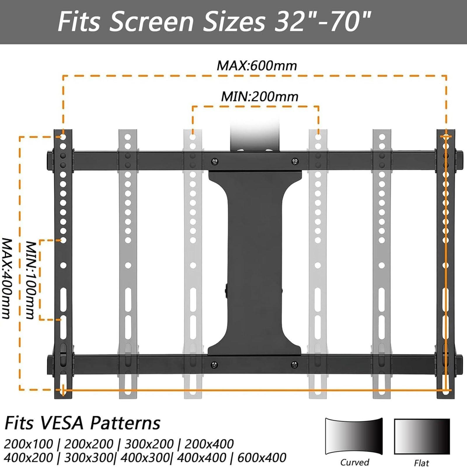 QICBYING QICBYING Electric TV Ceiling Mount - Tv Wall Mount, with Remote Control and Switch Control, for 32-70 Inch Flat and Curved TVs, VESA Mounting Hole Size is Between 100 X 100 to 600 X 400 Mm