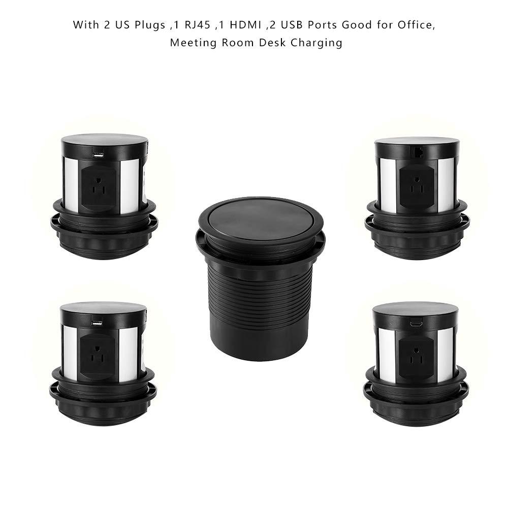 Kungfuking Automatic Pop Up Outlet Surge Protector Retractable Hidden Recessed Power Strip Power Socket with Wireless Charger USB Charging Station, 4US Plug+2USB+1RJ45 Port+1HDMI Port for Ofiice Conference