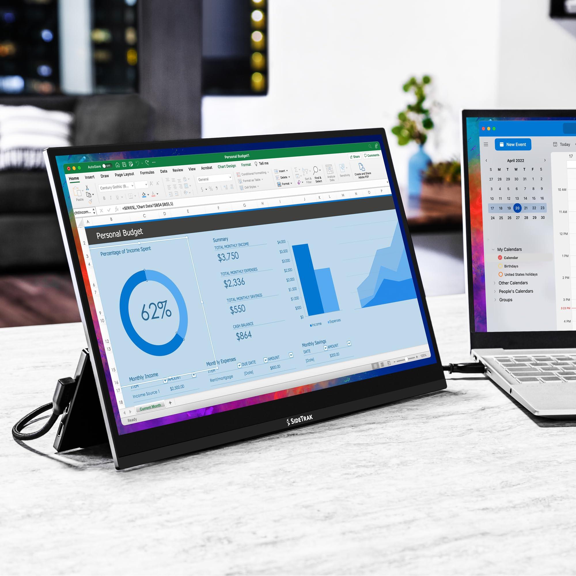 SideTrak SideTrak Solo Pro 15.8\" Touchscreen Portable Monitor for Laptop | FHD LED IPS Dual Display, 10-Point Touch, USB-C & HDMI Laptop Screen Extender for Mac, PC, Chrome, HDR (Touchscreen)