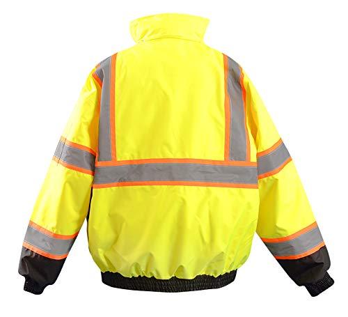 OccuNomix OccuNomix LUX-350-JB2-YS High Visibility 2-in-1 Quilted Two-Tone Black Bottom X Back Bomber Jacket with Zip-Out Quilted Liner and 7 Pockets, Class 3, 100% ANSI Polyester, Small, Yellow