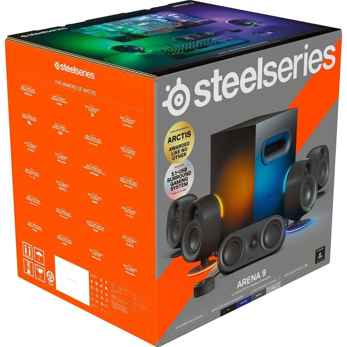 SteelSeries SteelSeries Arena 9 Illuminated 5.1 Desktop Gaming Speakers 5.1 USB Surround Sound Wireless Rear Speakers 2-Way Speaker Design Subwoofer RGB Light, Bluetooth PC, PlayStation, Mobile, Mac