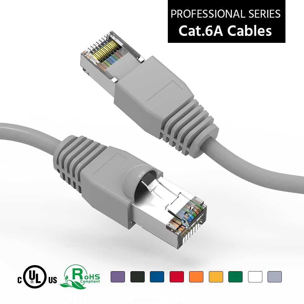 CompuCablePlusUSA CAT. 6A Ethernet 4 Twisted Pairs, 26 AWG, 10G, Bandwidth up to 550 MHz. RJ45 Plug Connector for Routers/Patch Panels/Modems/Switches.(CAT. 6A, Ethernet Cable Shielded,) (Gray, 50 Feet (1-Pack))