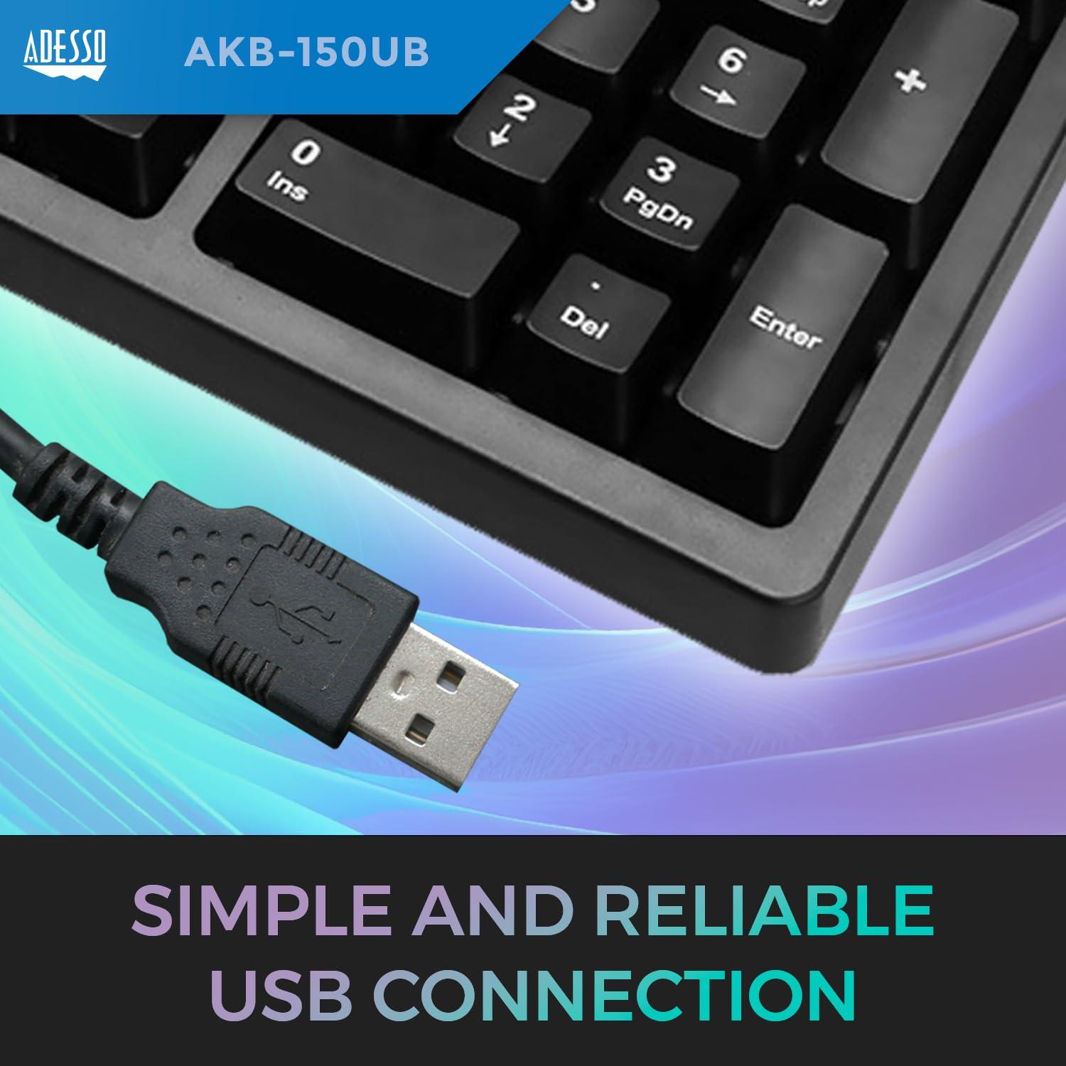 ADESSO Adesso Ergonomic USB Keyboard with Integrated Palm Rest - Split Key Design, Multimedia & Internet Hotkeys, 105-Key US Layout AKB-150UB