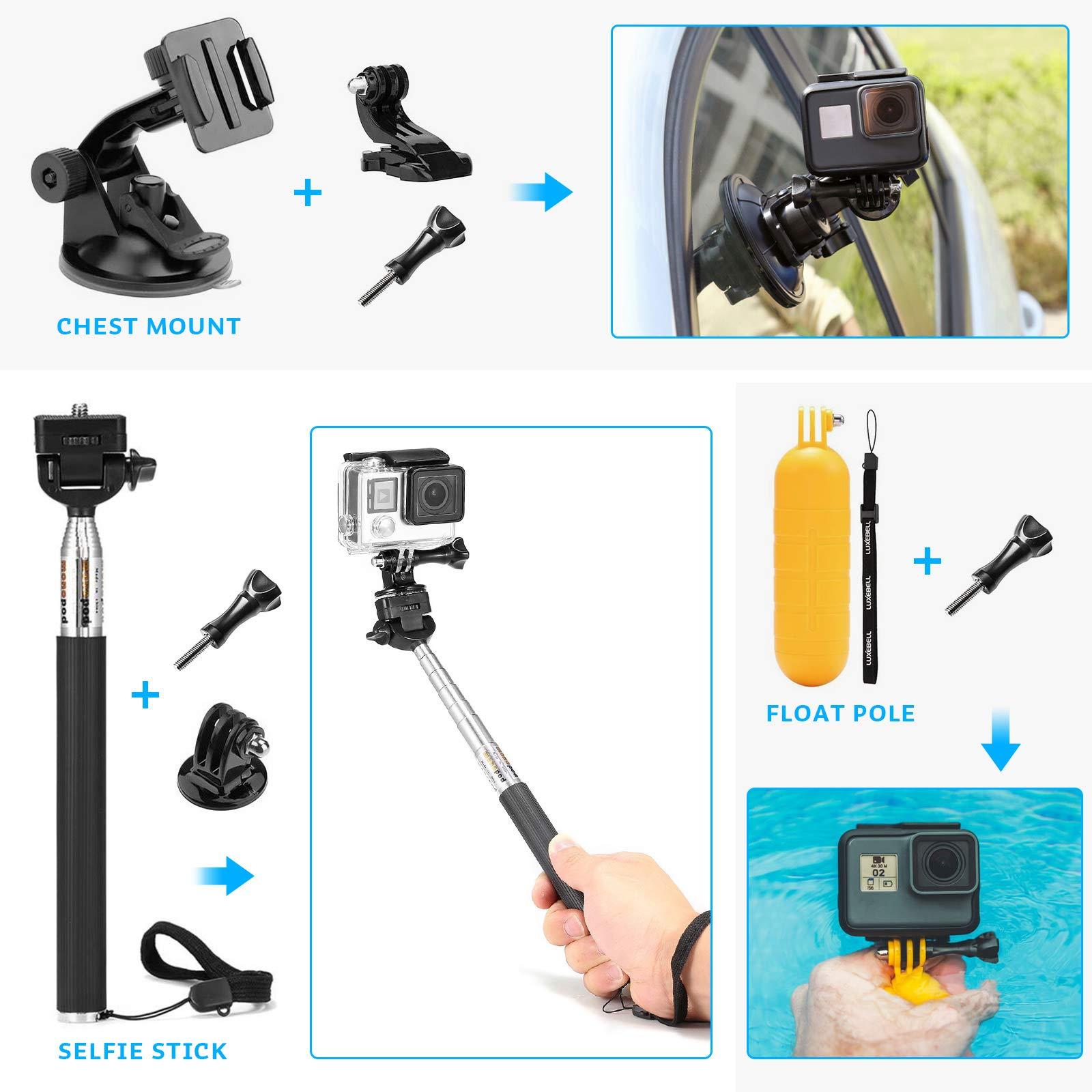 Luxebell Luxebell Accessories Kit for AKASO EK5000 EK7000 4K WiFi Action Camera GoPro Hero 12 11 10 9 8 7 6 5/Session 5/Hero 4/3+/3/2/1 Max Fusion SJ4000 SJ5000 (14-in-1)
