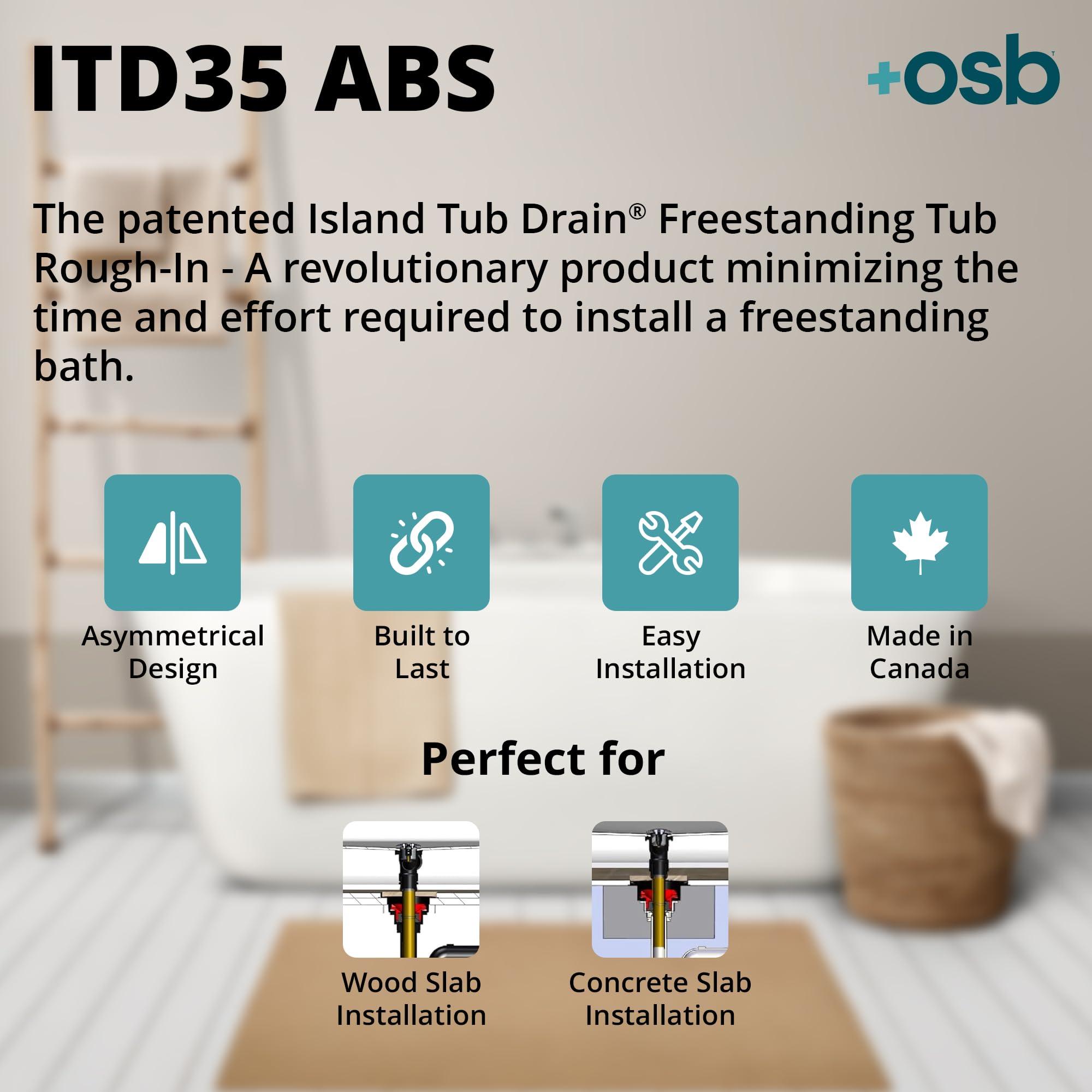 osb OS&B ABS Island Tub Drain Rough-in for Freestanding Bathtub, Simplifies Installation, Water, Air, and Smoke Testable Tub Drain, Designed for 8\"/10\" Joist Space, Plumbing Supplies
