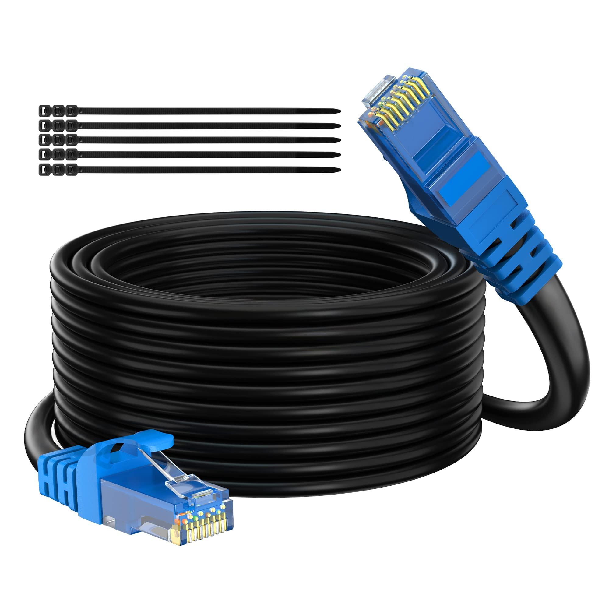 Adoreen Adoreen Cat 6 Outdoor Ethernet Cable 100 Ft Black, High Speed Heavy Duty Long Internet Network Cable for POE Camera Cat 5 5e RJ45 LAN Patch Cable Cord, Sturdy Waterproof Direct Burial+15 Ties