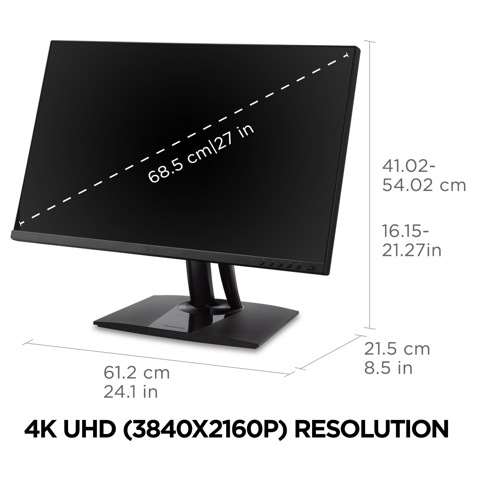 ViewSonic ViewSonic VP275-4K 27 Inch IPS 4K UHD Monitor Designed for Surface, Advanced Ergonomics, 100% sRGB, 60W USB C, HDMI and DisplayPort