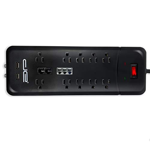 Digital Energy Digital Energy 10-Outlet Straight Plug 3500 Joules Heavy Duty Surge Protector Power Strip, 25 Foot Long Extension Cord, 15 AMP, 15 FT, Black
