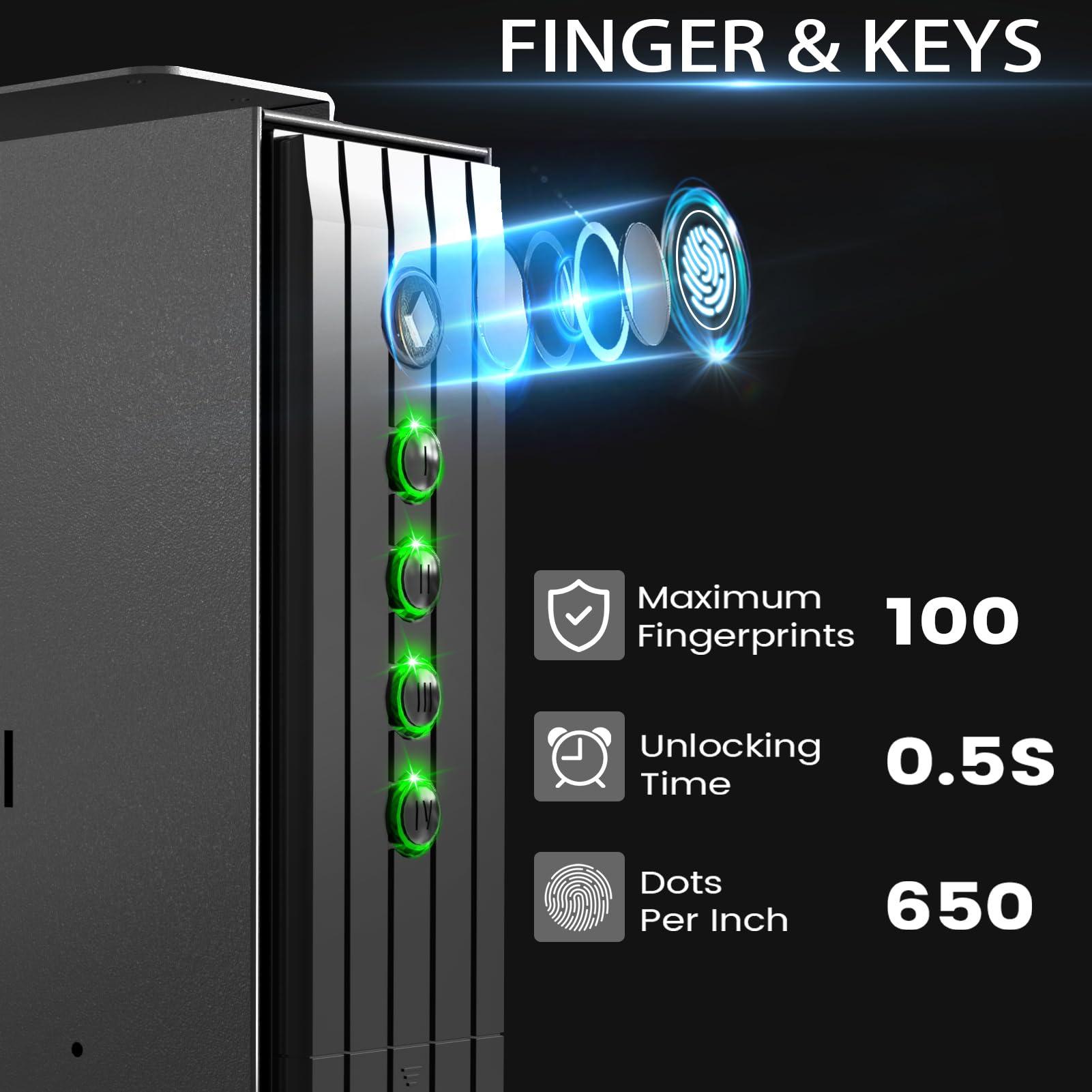 SOULYI SOULYI Biometric Slider Handgun Safe, Quick Access Pistol Safe for Nightstand, Bedside, Desk, Vehicle with Fingerprint, PIN Code, Key Lock, LED Light, and Silent Mode