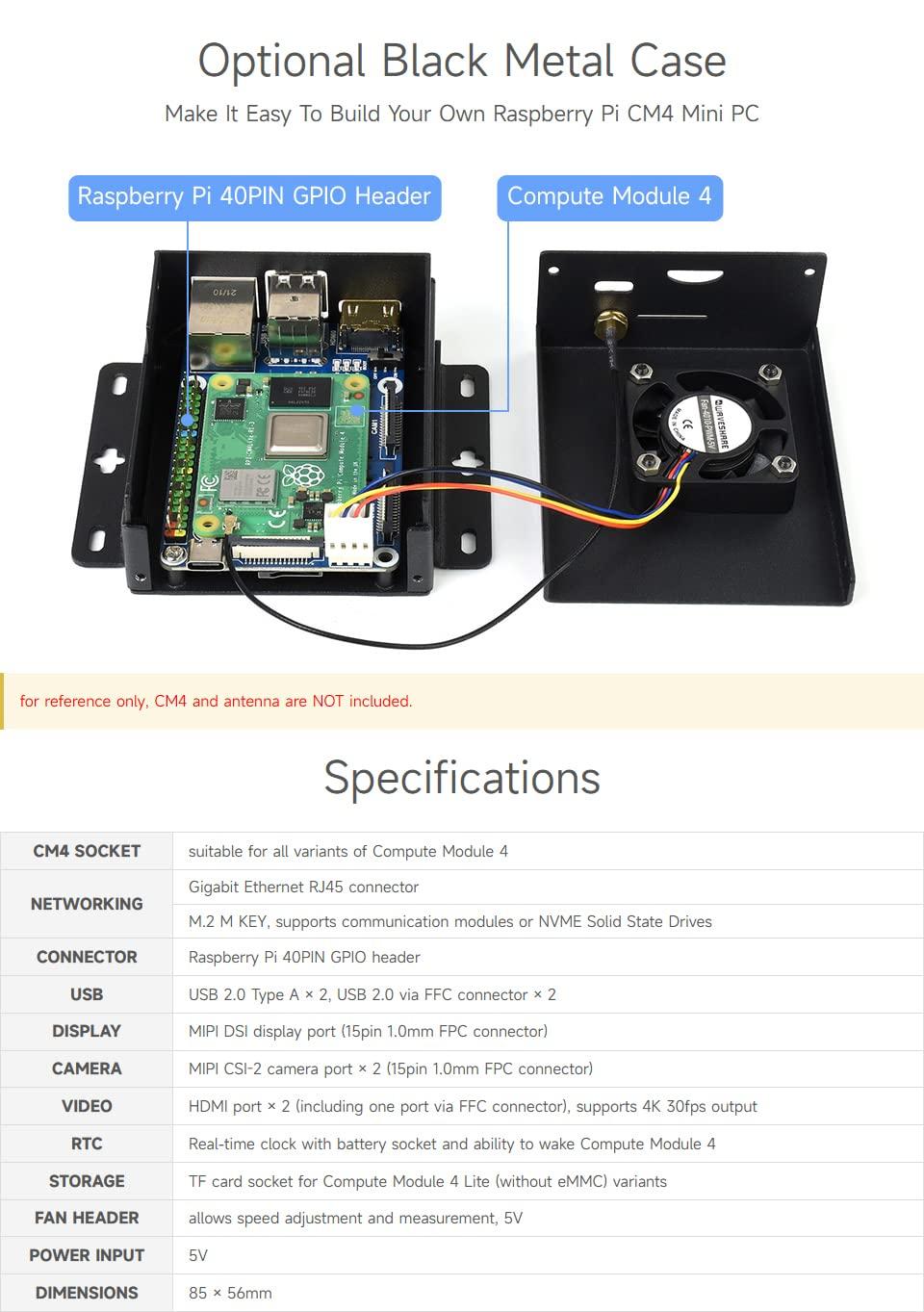 waveshare Waveshare CM4-IO-BASE-B for Raspberry Pi Compute Module 4 Bundle with USB HDMI Adapter (6 Items)