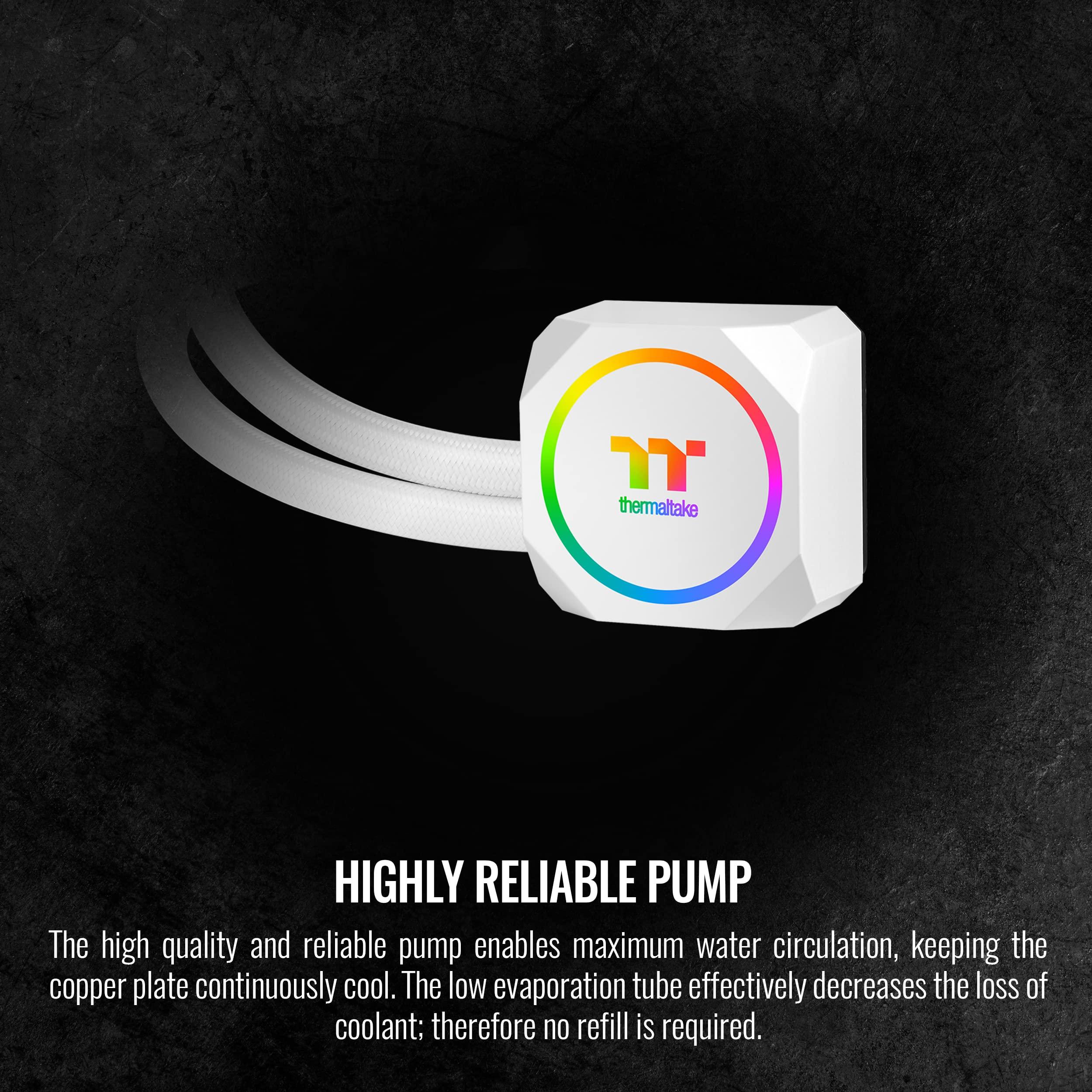 Thermaltake Thermaltake TH120 ARGB Motherboard Sync Snow Edition Intel LGA1700 Ready/AMD AM5 All-in-One Liquid Cooling System 120mm High Efficiency Radiator CPU Cooler CL-W346-PL12SW-A, White