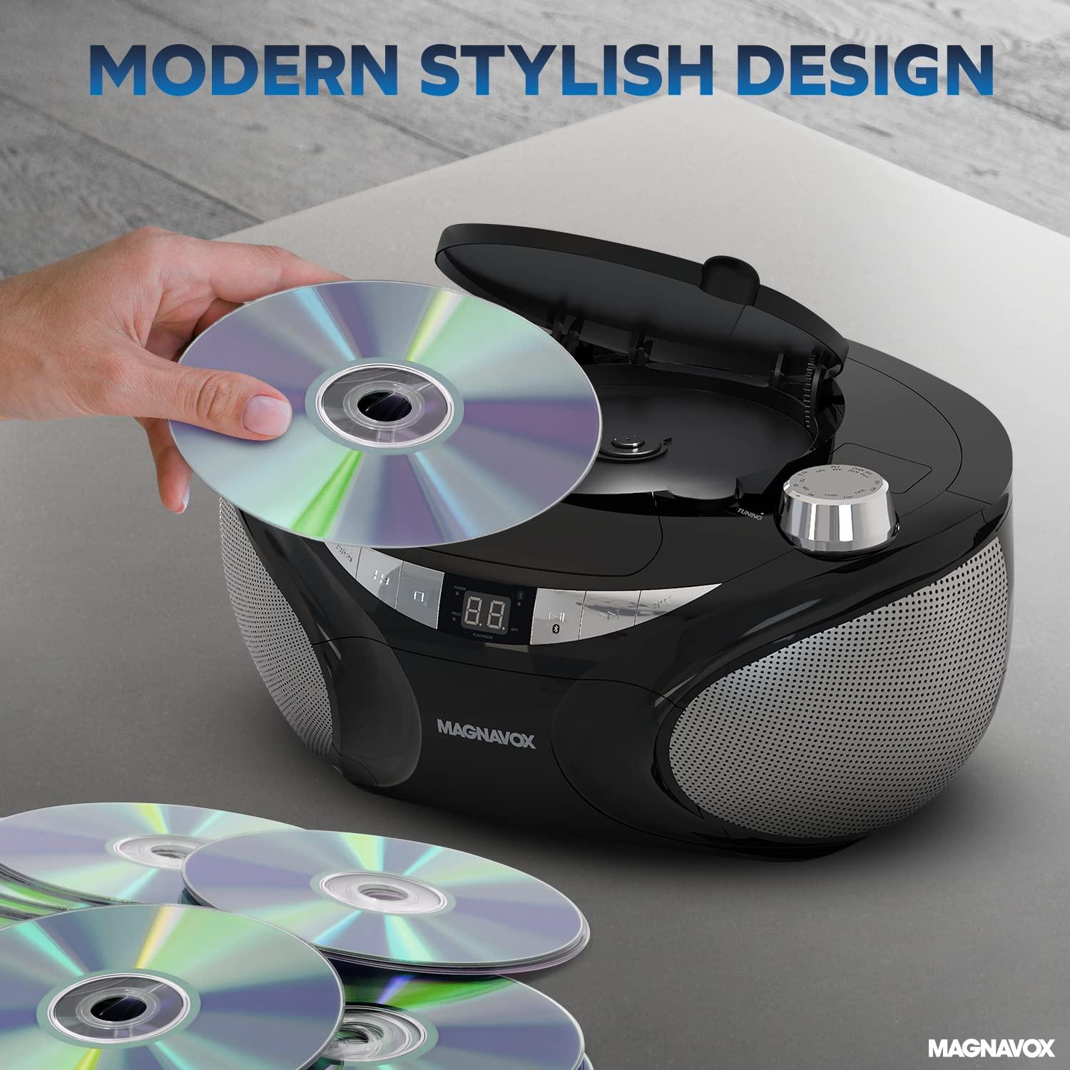 Magnavox Magnavox MD6949 Portable Top Loading CD Boombox with AM/FM Stereo Radio and Bluetooth Wireless Technology in Black | CD-R/CD-RW Compatible | LED Display | (Black)