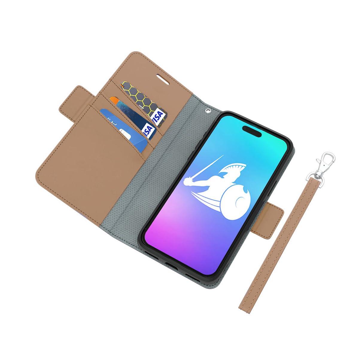 DefenderShield DefenderShield EMF Protection & 5G Anti Radiation iPhone 14 Plus Case - RFID Blocking EMF Shield Detachable Wallet Case with Magnetic Closure (Brown)