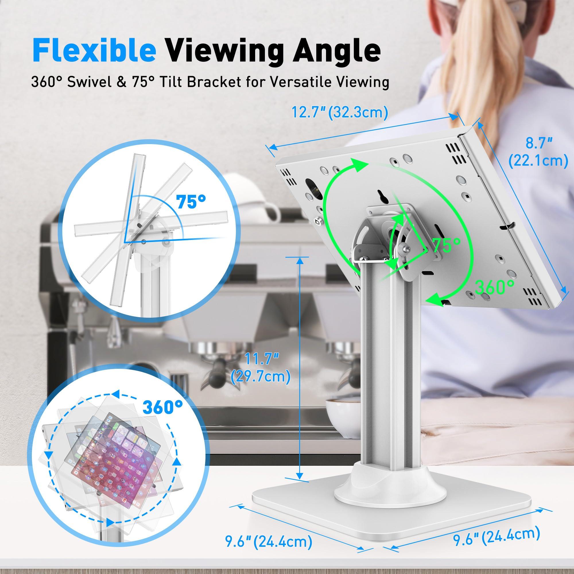 AboveTEK AboveTEK Anti-Theft iPad Kiosk Stand POS iPad Security Stand & Locking Tablet Stand Heavy Duty Base, 360 Swivel, 75 Tilt Bracket Retail Business for iPad/iPad Air/iPad Pro (White)
