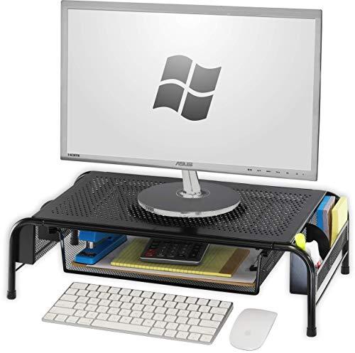 Simple Houseware SimpleHouseware Metal Monitor Stand Riser with Drawer + Mesh Monitor Stand Riser