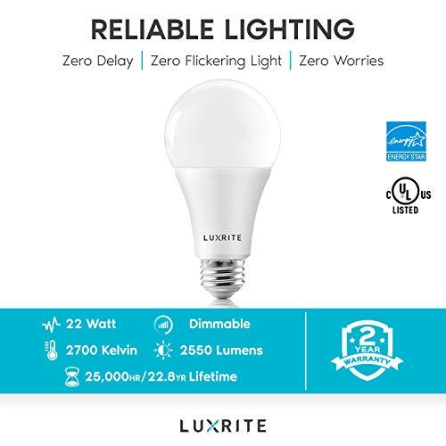 LUXRITE LUXRITE A21 LED Bulbs 150 Watt Equivalent, 2550 Lumens, 2700K Warm White, Dimmable Standard LED Bulb 22W, Energy Star, E26 Medium Base - Indoor and Outdoor (2 Pack)