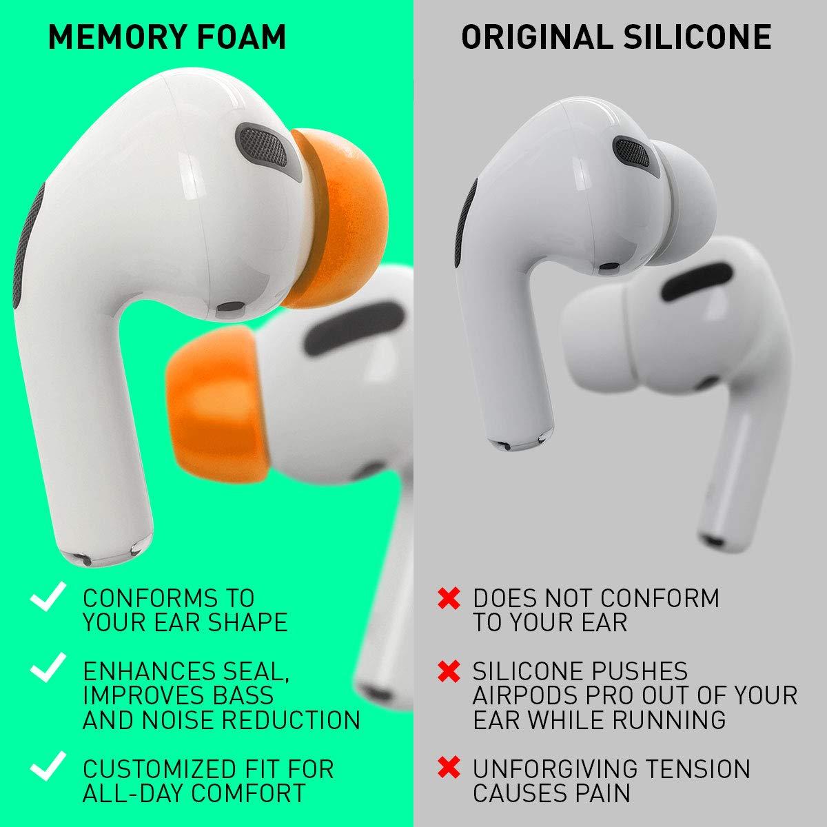 ADVANCED SOUND GROUP Eartune Fidelity UF-A Premium Memory Foam Tips for AirPods Pro (1st Gen & 2nd Gen) - Fits in Charging Case, Stays in Your Ears, Superb Sound Isolation, and Built-in Waxguard - Assorted S/M/L, [Orange]