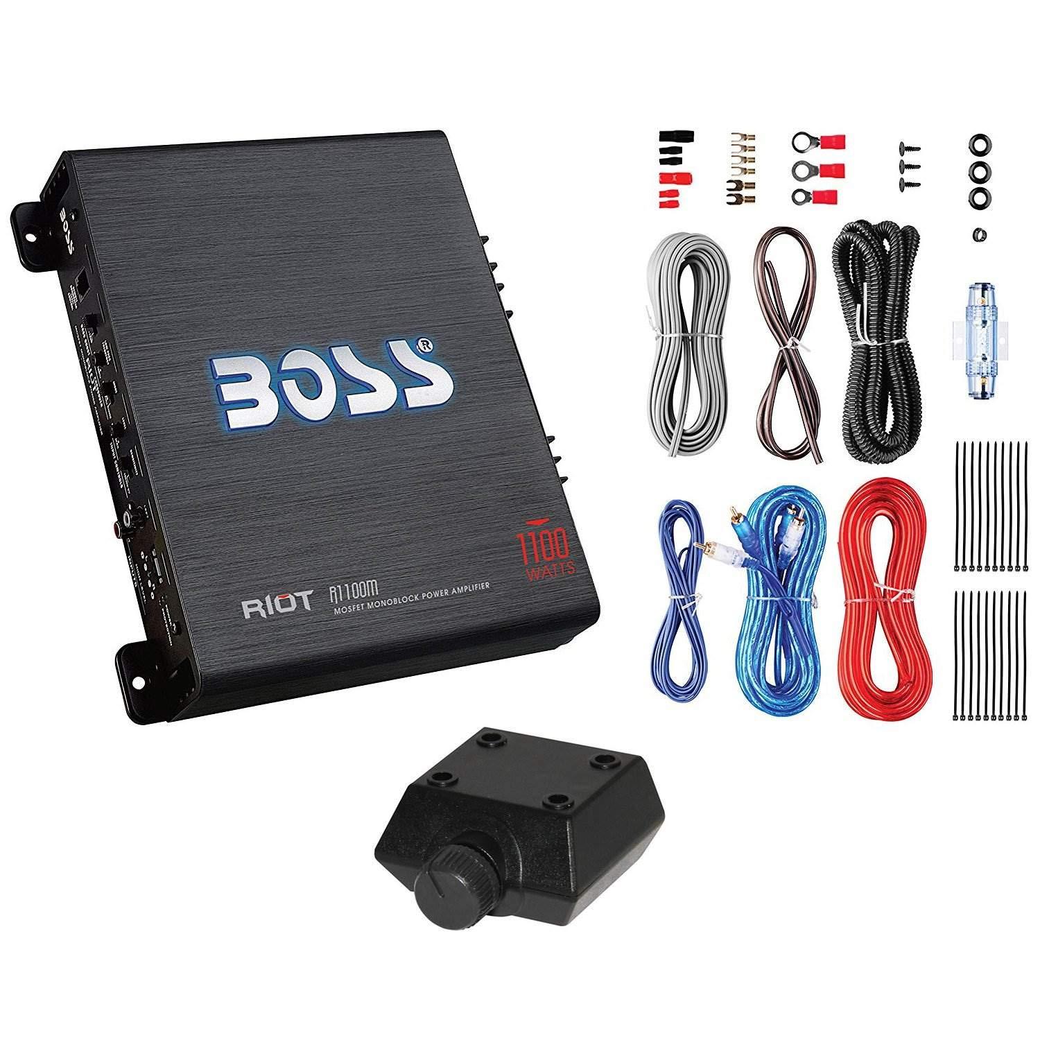 MTX MTX 12 Inch 1200 Watt 4 Ohm Dual Loaded Car Audio Subwoofer Package with Sub Enclosure, Boss 1100W Mono A/B Amplifier, Wiring Kit and Capacitor
