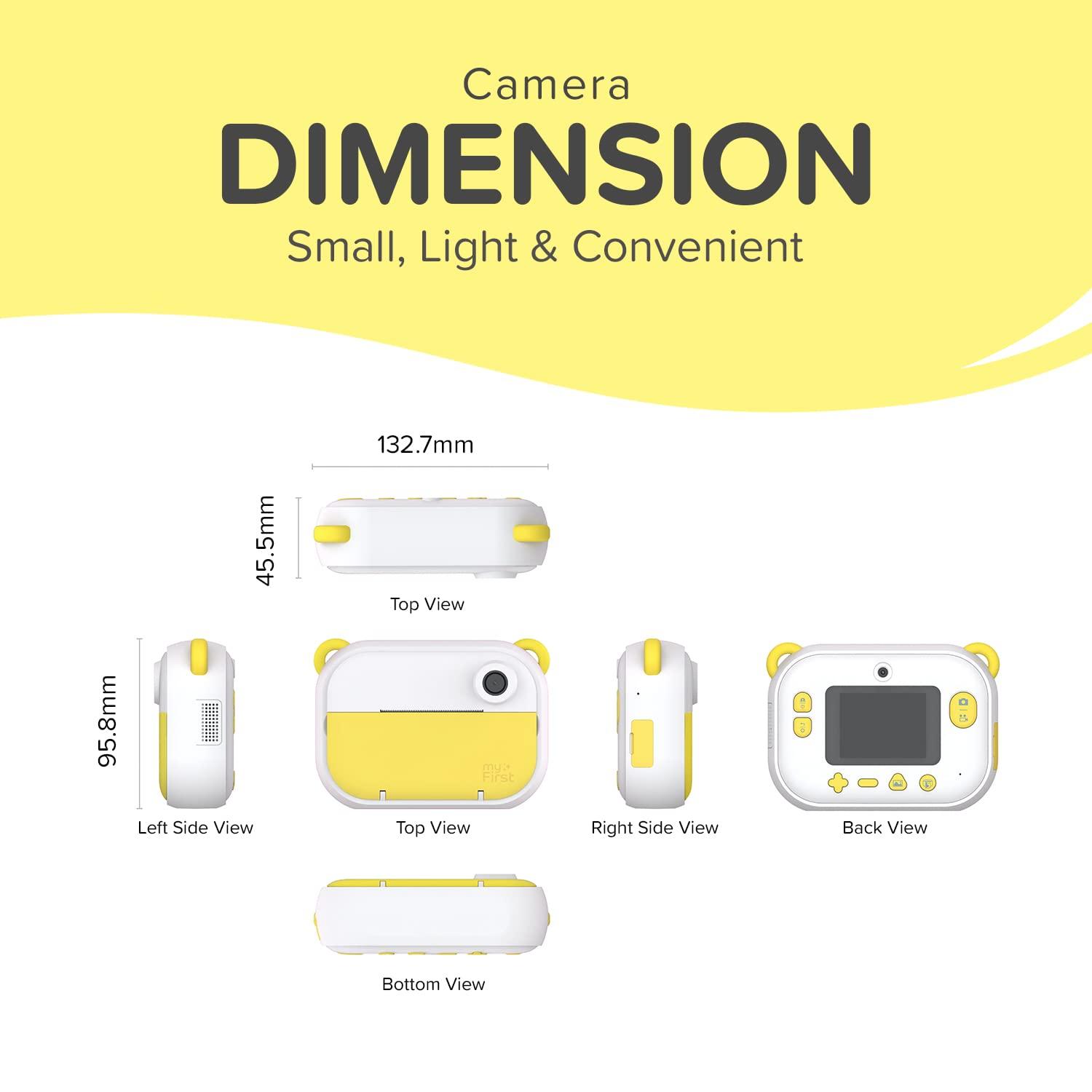 Oaxis myFirst Camera Insta Wi - Kids Digital Camera Instant Print, Label Maker, Unlimited Printing, 12MP Photos 1080P Video and Selfie Lens, Memory Card, Neck Lanyard, for Kids 3-12 (Yellow)