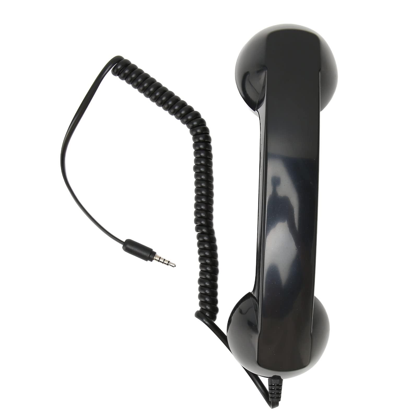 Goshyda Retro Phone Handset, Retro Vintage Telephone Handset Cell Phone Receiver Mic Microphone Speaker for Mobile Phones, Computers (Black with Adjustable Strap)