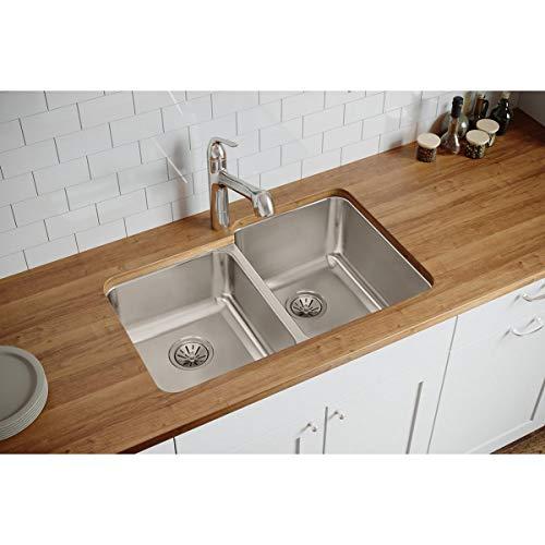 Elkay Elkay Lustertone ELUH3120L Offset Double Bowl Undermount Stainless Steel Kitchen Sink