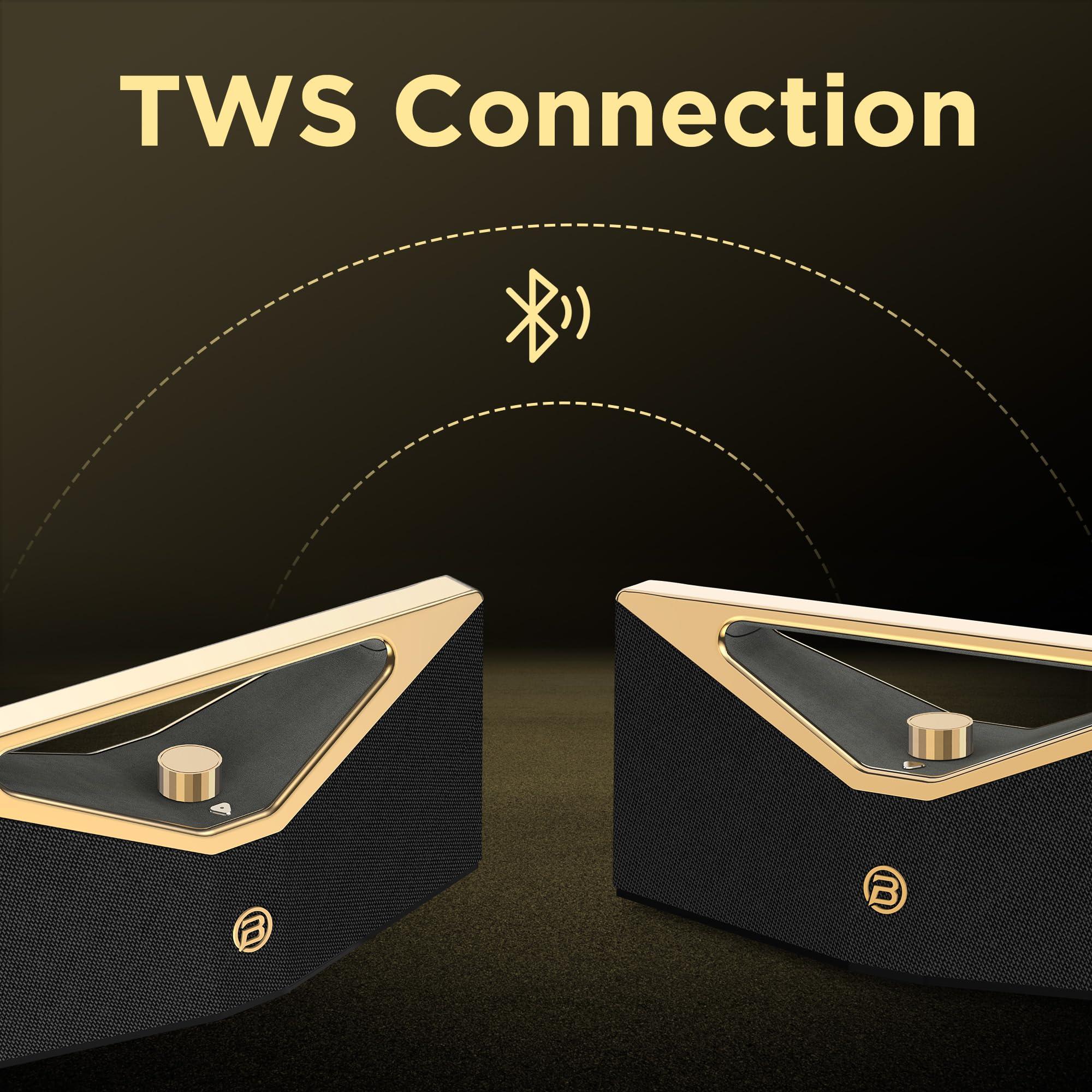 BUGANI BUGANI Brief Pro Portable Bluetooth Speaker 160W, Hi-Res Audio, 12H Playtime, Loud Speaker with Subwoofer for Jazz, Outdoor Speaker for Camping, Beach, Party, Golden