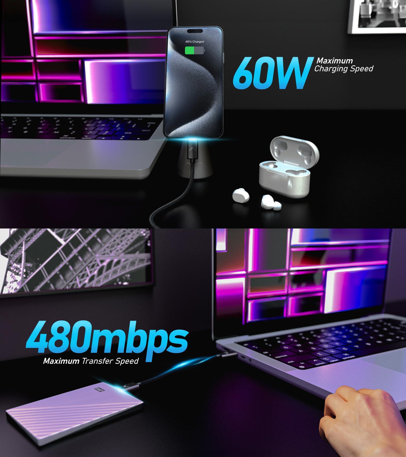 Futurizta Tech Futurizta Tech Zeus-X Short USB-C to USB-C Cable 2 Packs (0.33ft/0.1m) 60W 20V/3A Type-C Fast Charging Cable QC3.0 QC4.0 Compatible with Samsung, Google Pixel, iPad Pro, DAC, SSD