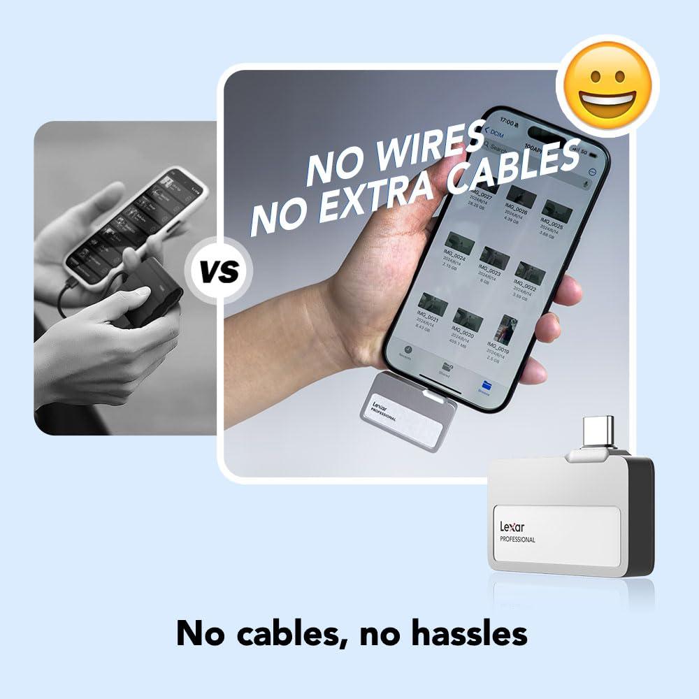 Lexar Lexar 1TB Professional Go Portable SSD, Supports Apple 4K 60fps ProRes, Up to 1050MB/s, USB 3.2 Gen 2, Rugged, IP65, Ultracompact, Compatible w/iPhone 15/16, External SSD (LSL400X001T-RNSNU)