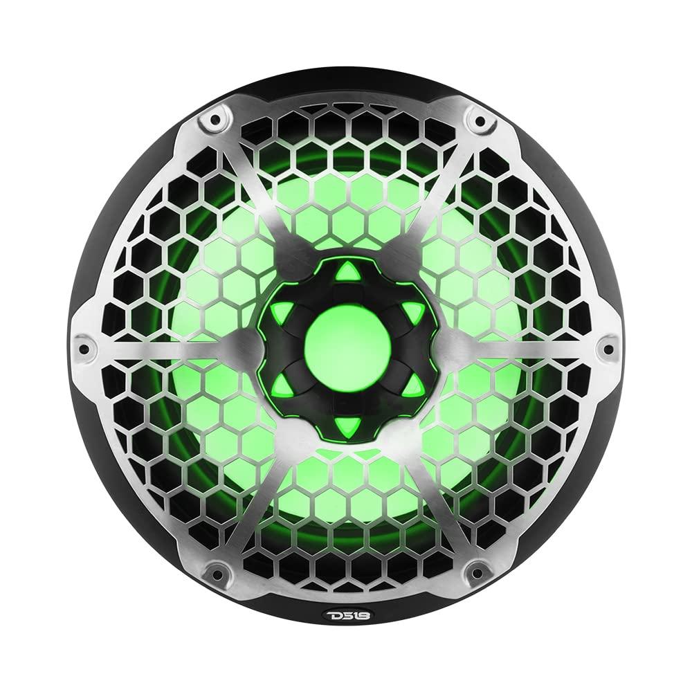 DS18 DS18 NXL-10SUB/BK Hydro 10\" Marine Subwoofer with Integrated RGB LED Lights 600W Max, 100% UV Stable, IP65 Waterproof, 4 Ohms - for All Elements, Boat, UTV, ATV & Jeeps (1 Speaker)