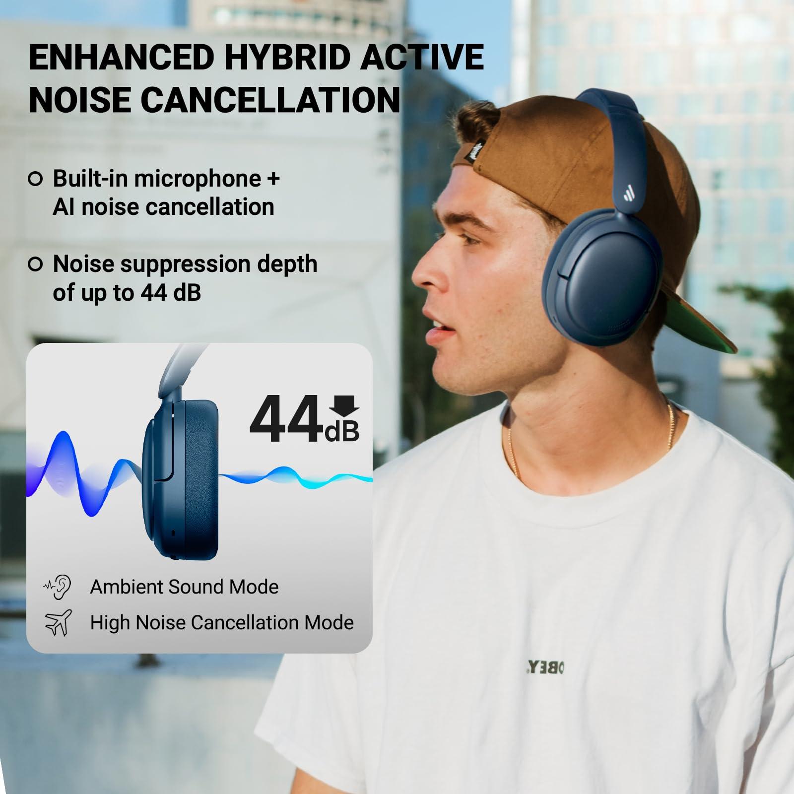Edifier Edifier V80 Hybrid Active Noise Cancelling Headphones, True Wireless Over Ear Bluetooth Headset with 45H Playtime Hi-Res Audio Fast Charging Multipoint Connection for Travel Home Office (Navy)