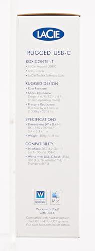 LaCie LaCie Rugged USB-C, 5TB, Portable External Hard Drive, Drop, Shock, Dust, Rain Resistant, for Mac & PC (STFR5000800)