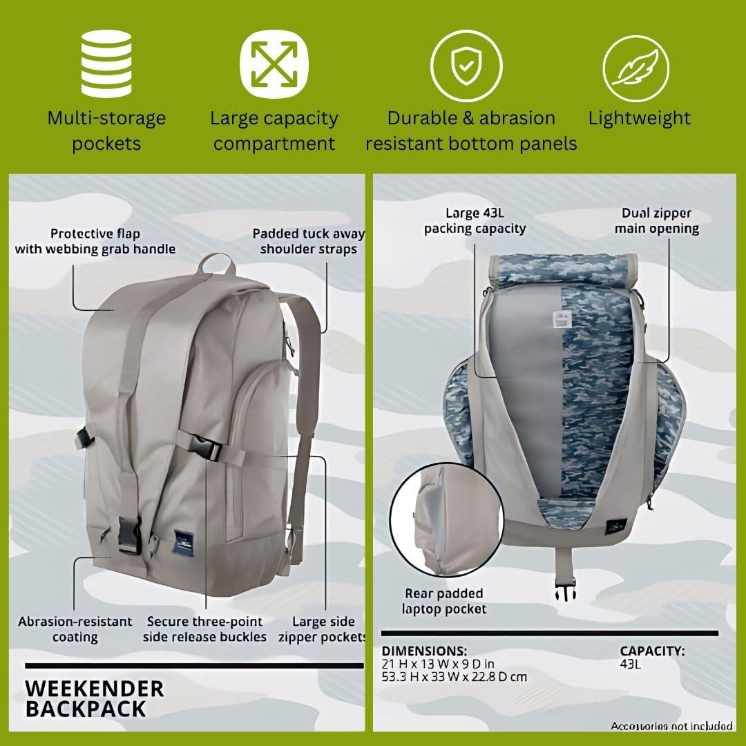 Skyway Skyway Luggage Rainier Weekender Backpack, Eco-Friendly, Made of 100% rPET Travel Laptop Bag for Women & Men, Flight Approved Carry On Bag, 43L, Tahoe Blue