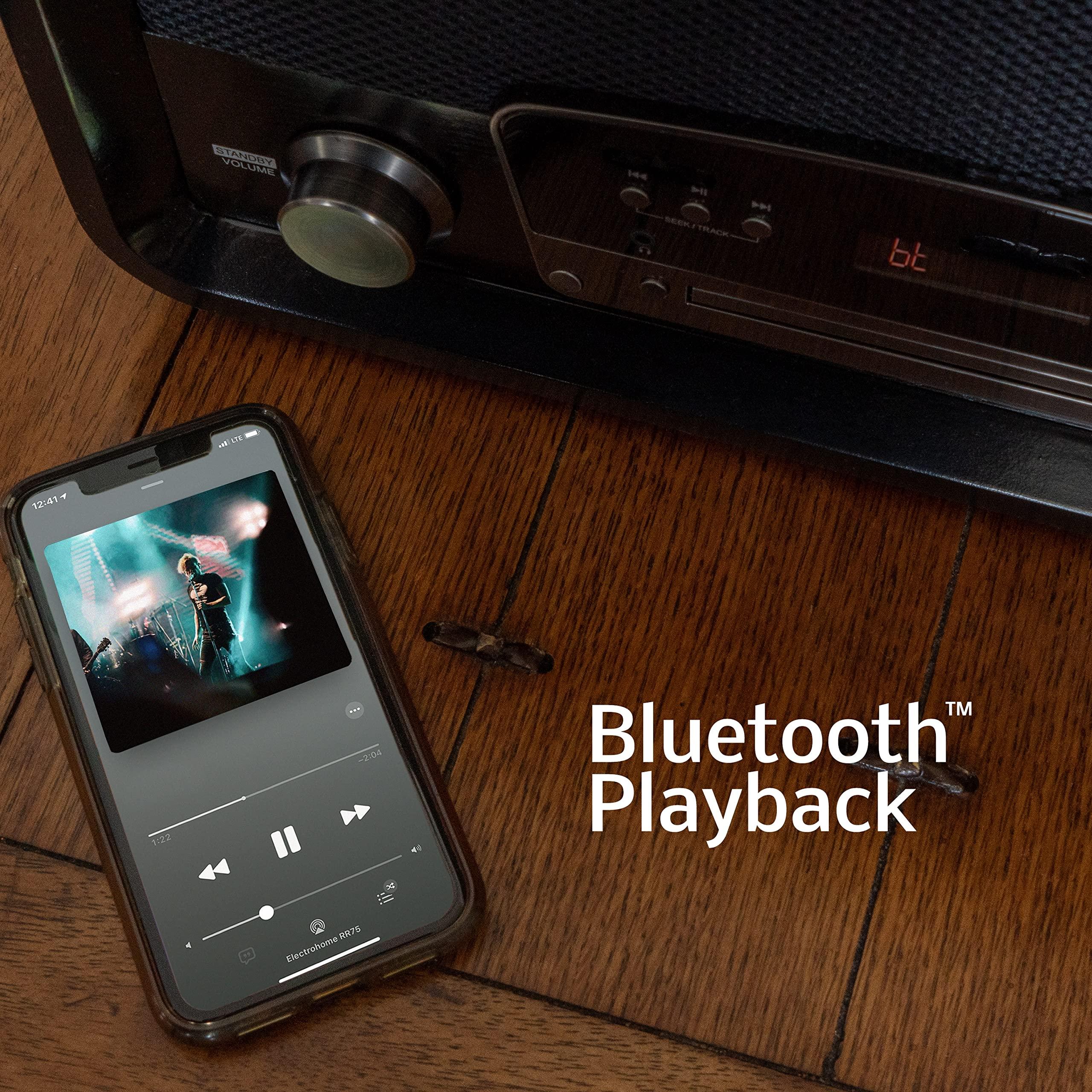 Electrohome Electrohome Kingston 7-in-1 Vintage Vinyl Record Player Stereo System with 3-Speed Turntable, Bluetooth, AM/FM Radio, CD, Aux in, RCA/Headphone Out, Vinyl/CD to MP3 Recording & USB Playback (RR75C)