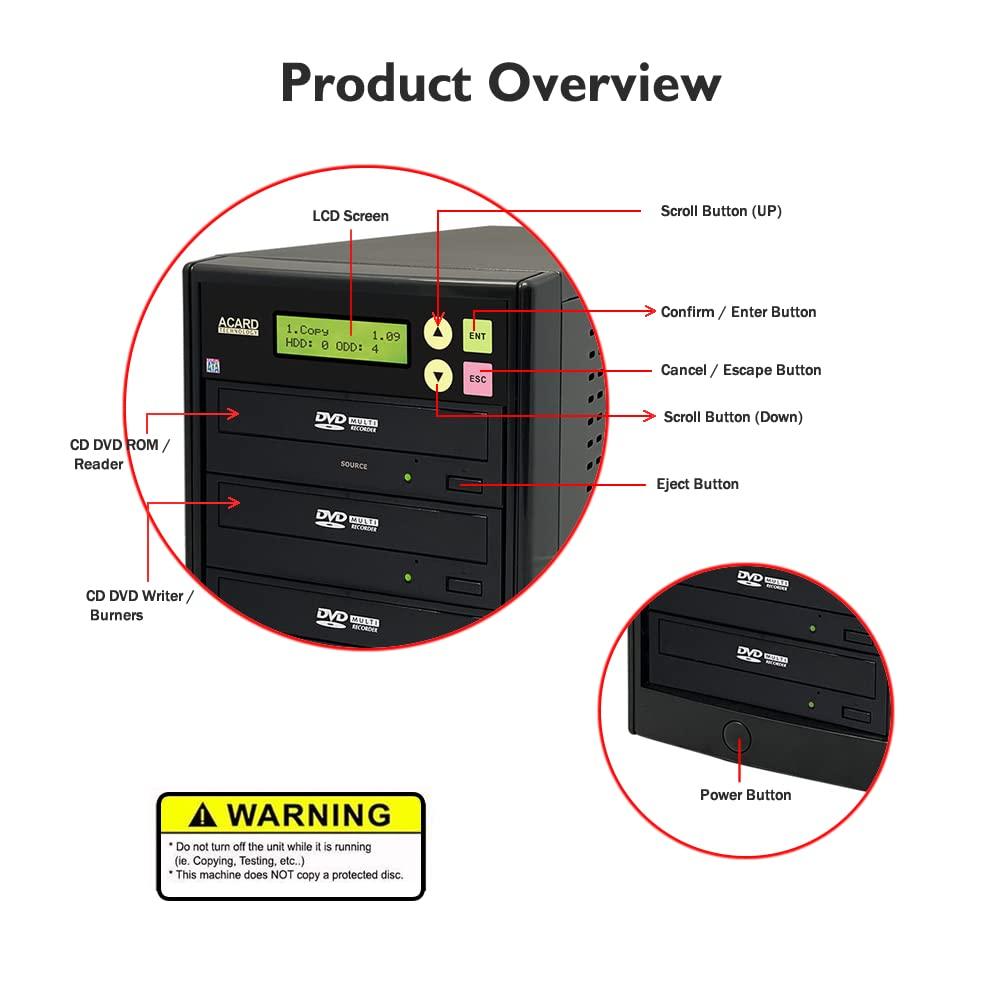 ACARD TECHNOLOGY ACARD TECHNOLOGY 1 to 3 24X Burner CD DVD Duplicator Standalone Tower Using ACARD’s Native SATA Controller Technology