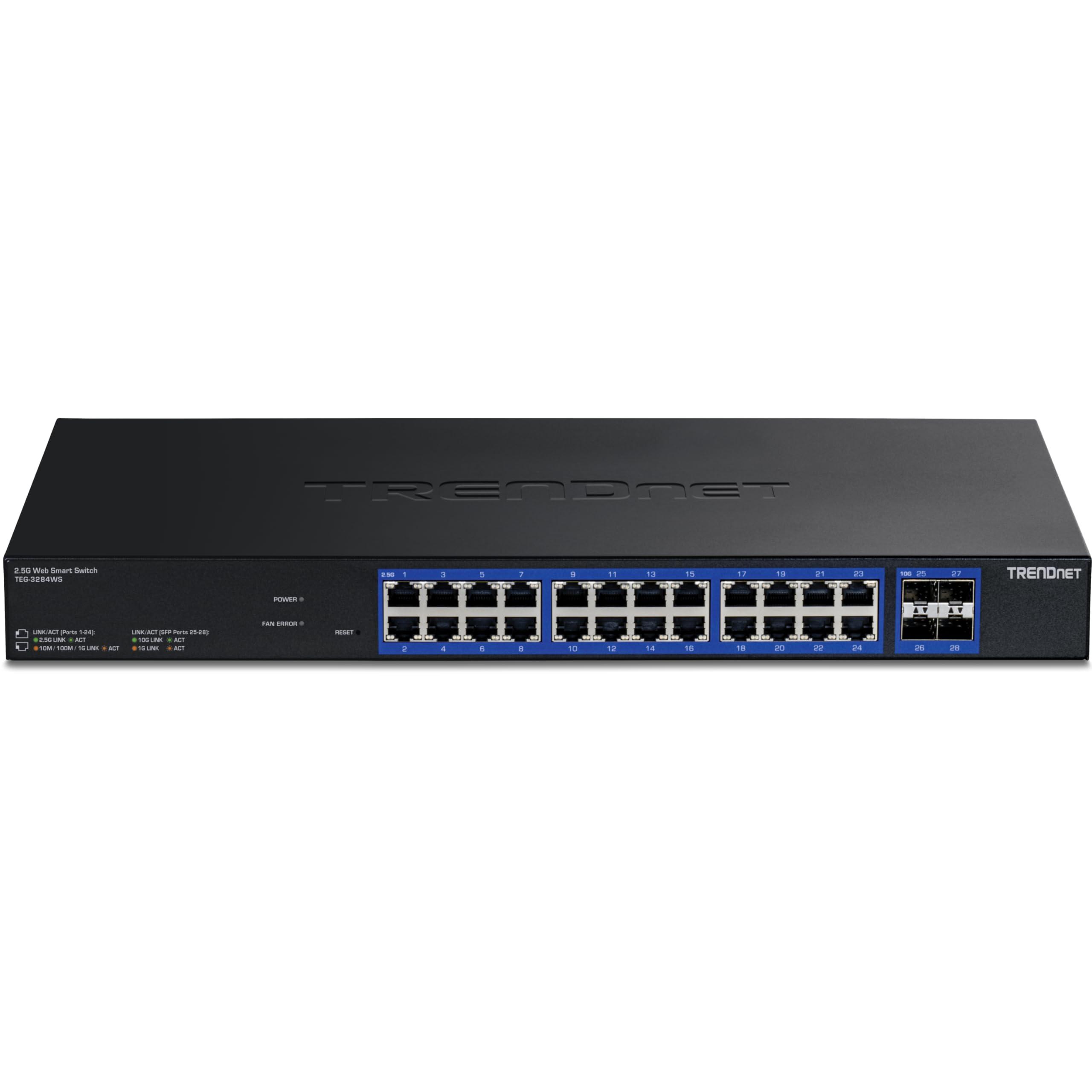 TRENDnet TRENDnet 28-Port Multi-Gig Web Smart Switch, TEG-3284WS, 24 x 2.5G Ports, 4 x 10G SFP+ Ports, Remote Cloud Management, NDAA TAA Compliant, 200Gbs, Lifetime Protection