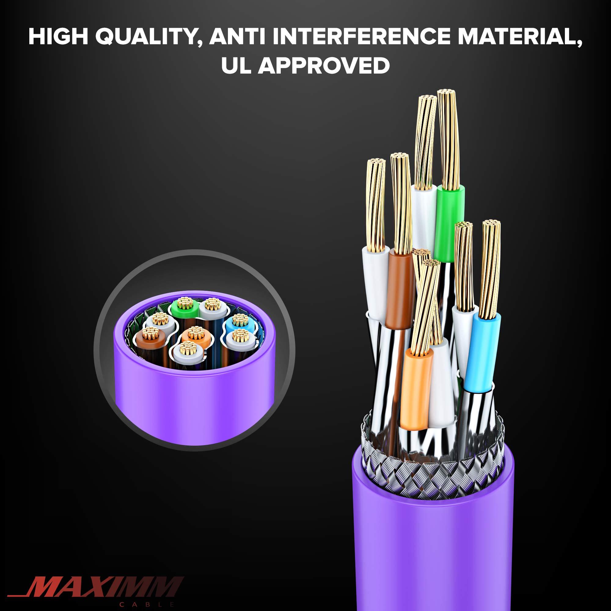 Maximm Cat 7 Ethernet Cable 12 ft - (6 Pack) High-Speed Cat7 Internet & Network LAN Patch Cables, RJ45 Connectors - Perfect for Gaming, Streaming, and More (Purple)