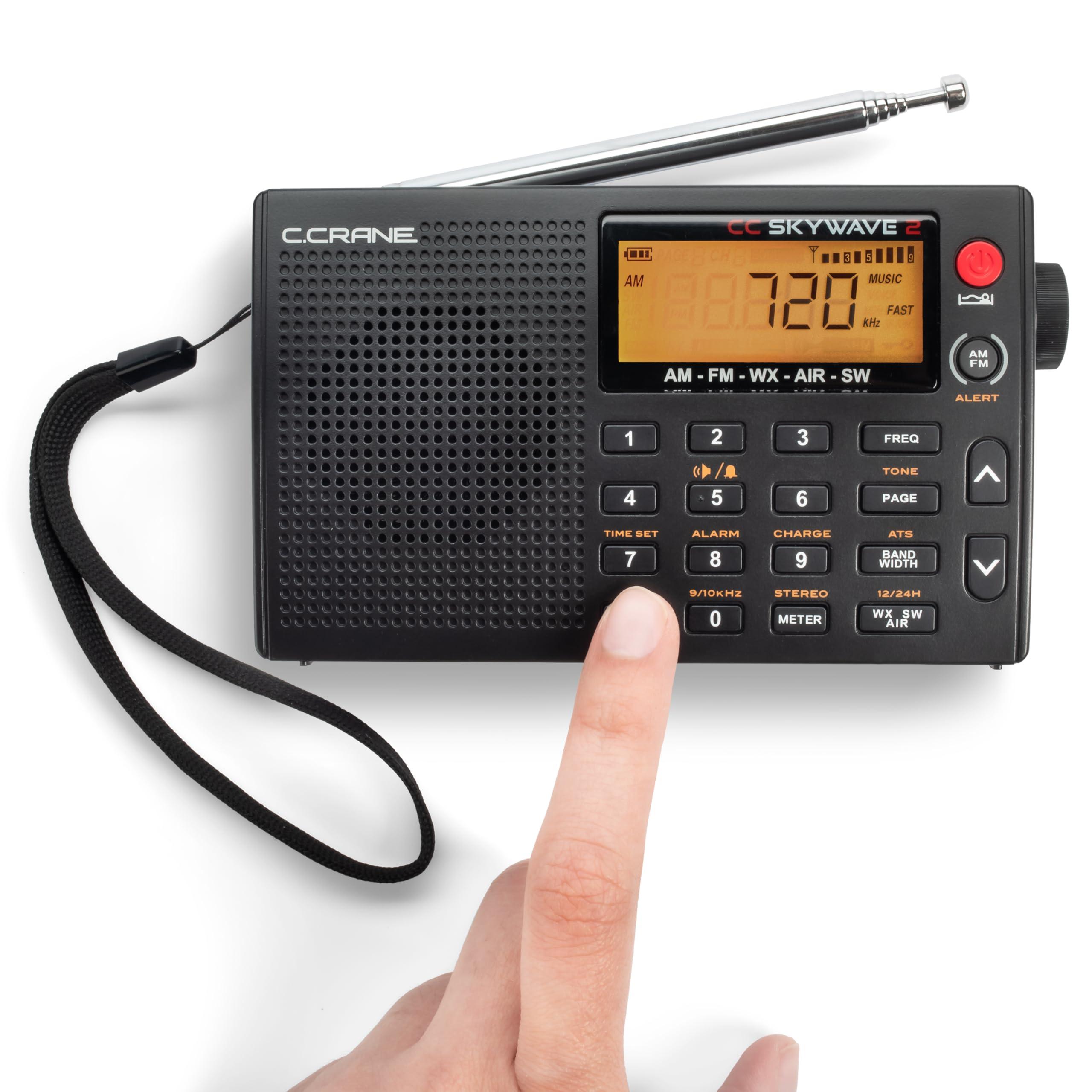 C.Crane C. Crane CC Skywave 2 AM, FM, Shortwave, NOAA Weather + Alert, VHF Aviation Band, Small Battery-Operated Portable Travel Radio with Clock and Alarm