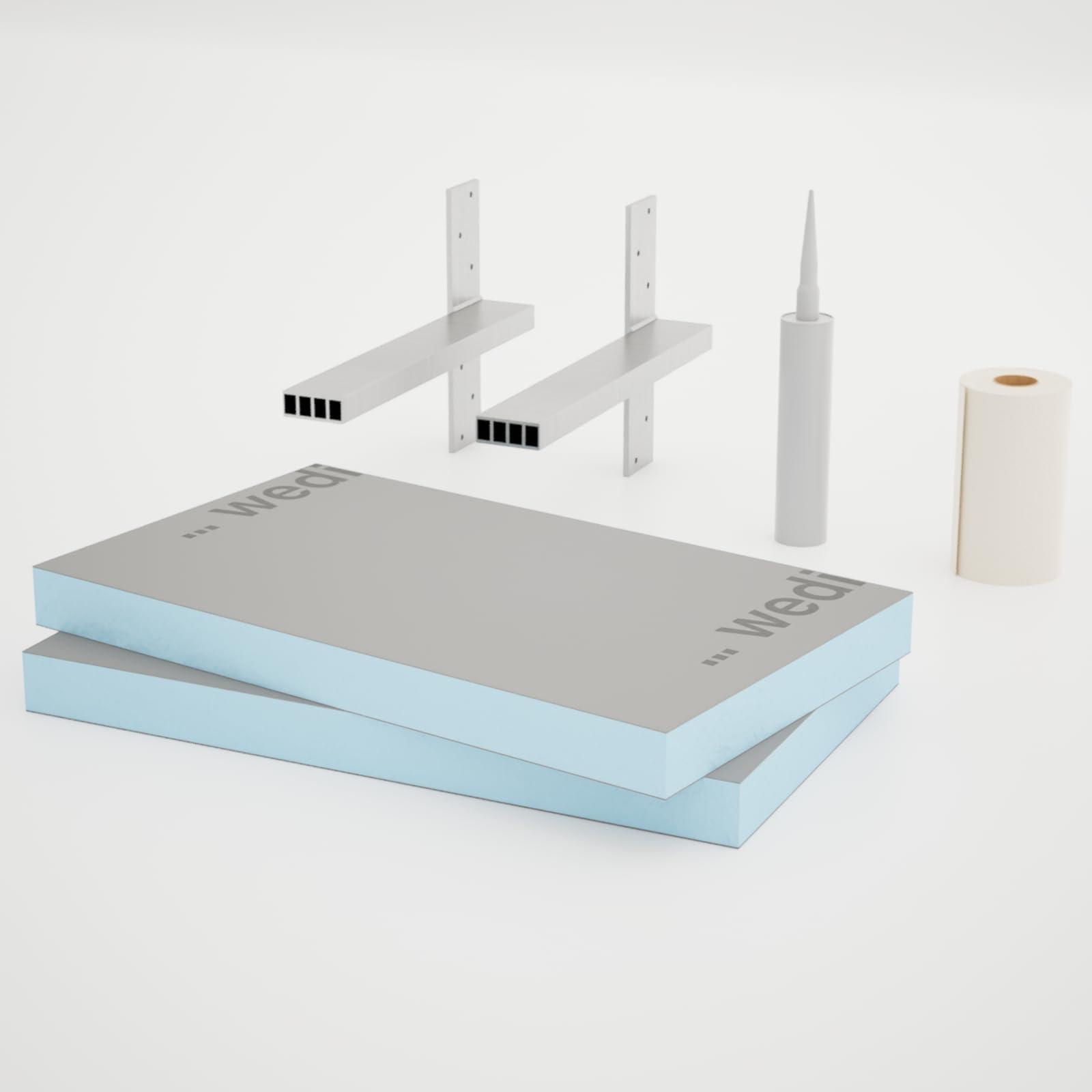 The Original Granite Bracket The Original Floating Shower Bench Kit with Wedi Building Boards & Original Shower Bench Bracket (14x36)-Great for New Constructions or Bathroom Renovations, Ready to Tile Shower Bench