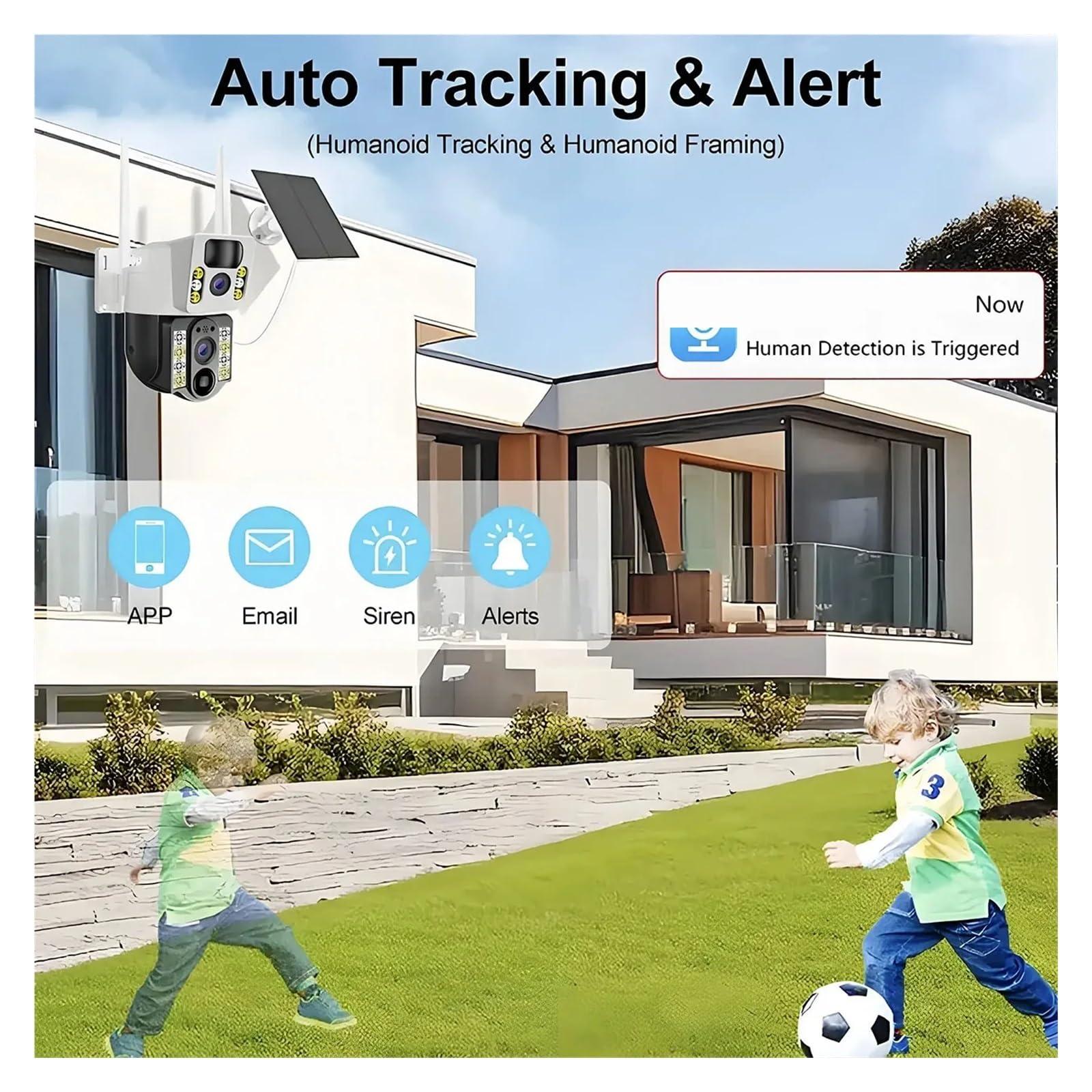 QDVOPHZA QDVOPHZA Solar Camera 8MP 4K 4G Sim Card Outdoor Dual Lens Wireless IP WiFi Camera PIR Night Vision Security Protection PTZ Monitor CCTV(WiFi Cam Add 32G)