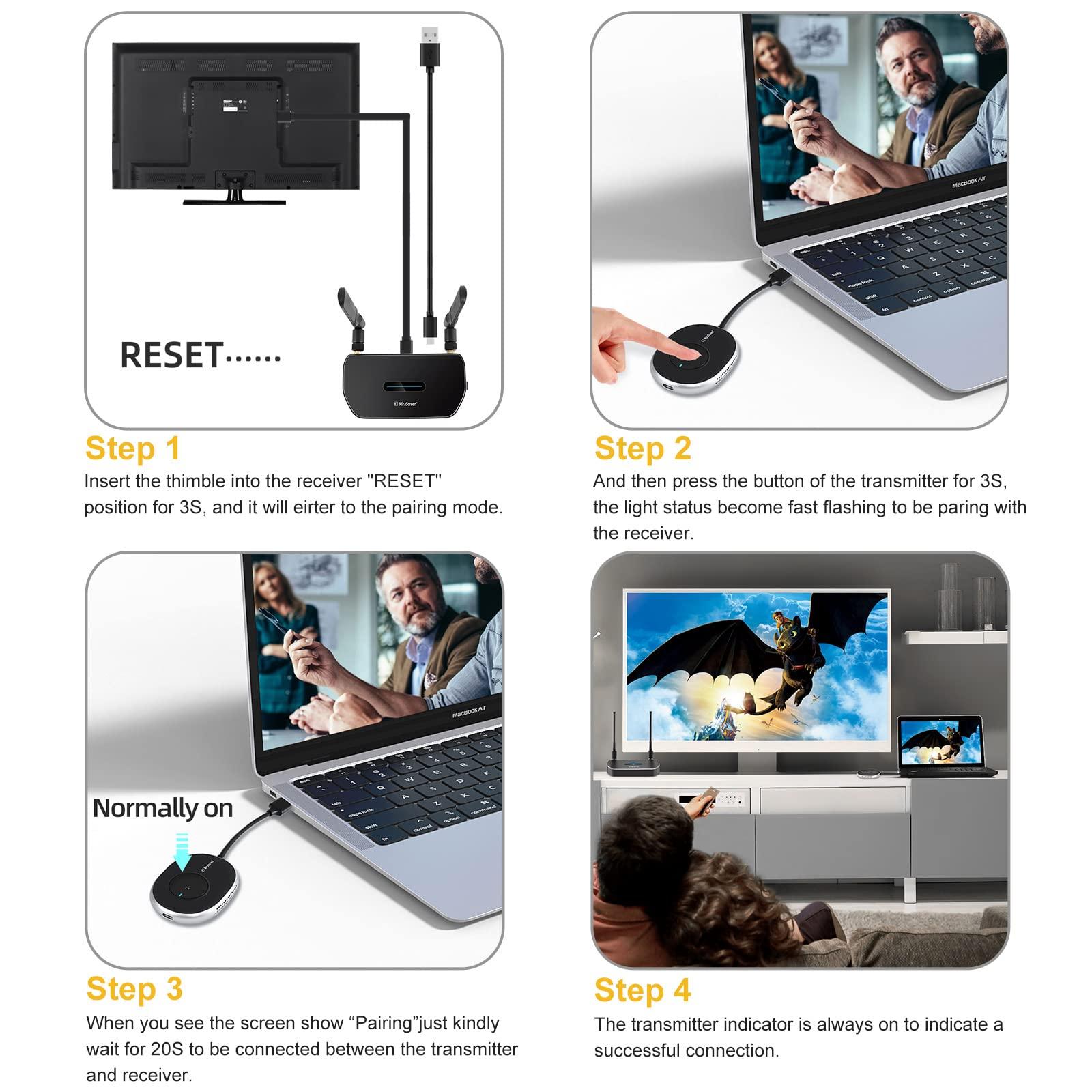 POFAN Wireless Hdmi Transmitter and Receiver 4k Kit.One Receiver and Two Transmitter Packages,Switch at Will,Matching Distance 50M VGA Dual Screen Casting Video Audio from PC/Laptop/TikTok to Monitor