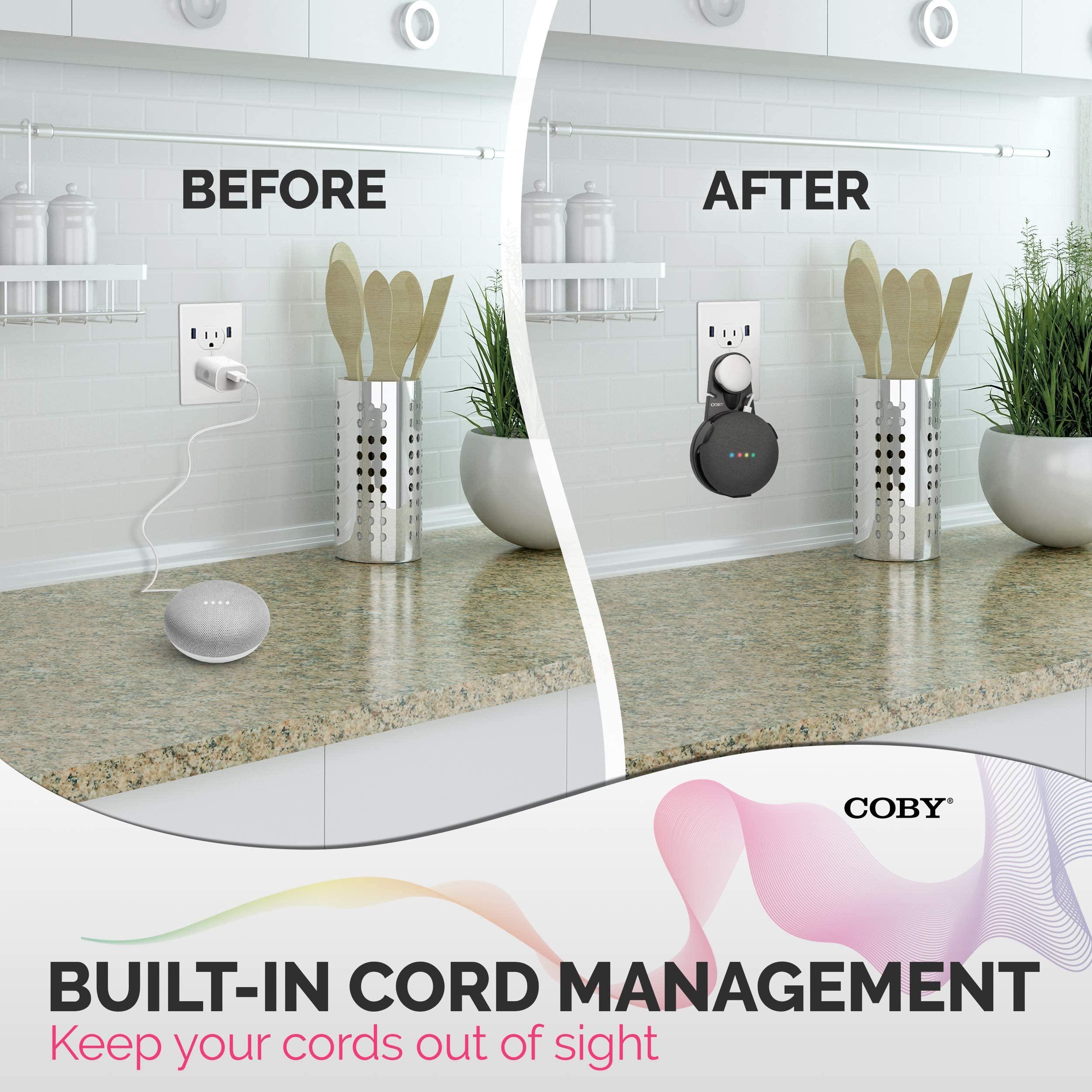 Coby Coby Wall Outlet Mount Holder for Google Home Mini, Smart Speaker Device Accessory with Cable Cord Plug Management - Black