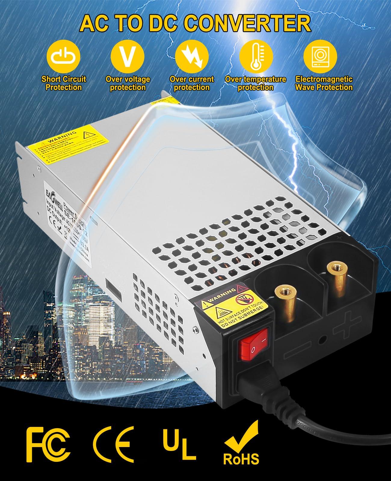 EAGWELL AC to DC Converter 12V Power Supply 1000W, Universal SMPS 120V AC to 12V DC Converter Switching Power Supply 12V Transformer Driver Adapter for RV,Pump,LED Strip, LCD Monitor