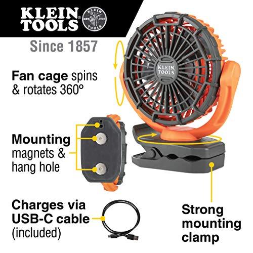 Klein Tools Klein Tools PJSFM1 Cordless Rechargeable Fan with USB-C Charging Cord and Multiple Mounting Options Perfect for the Jobsite