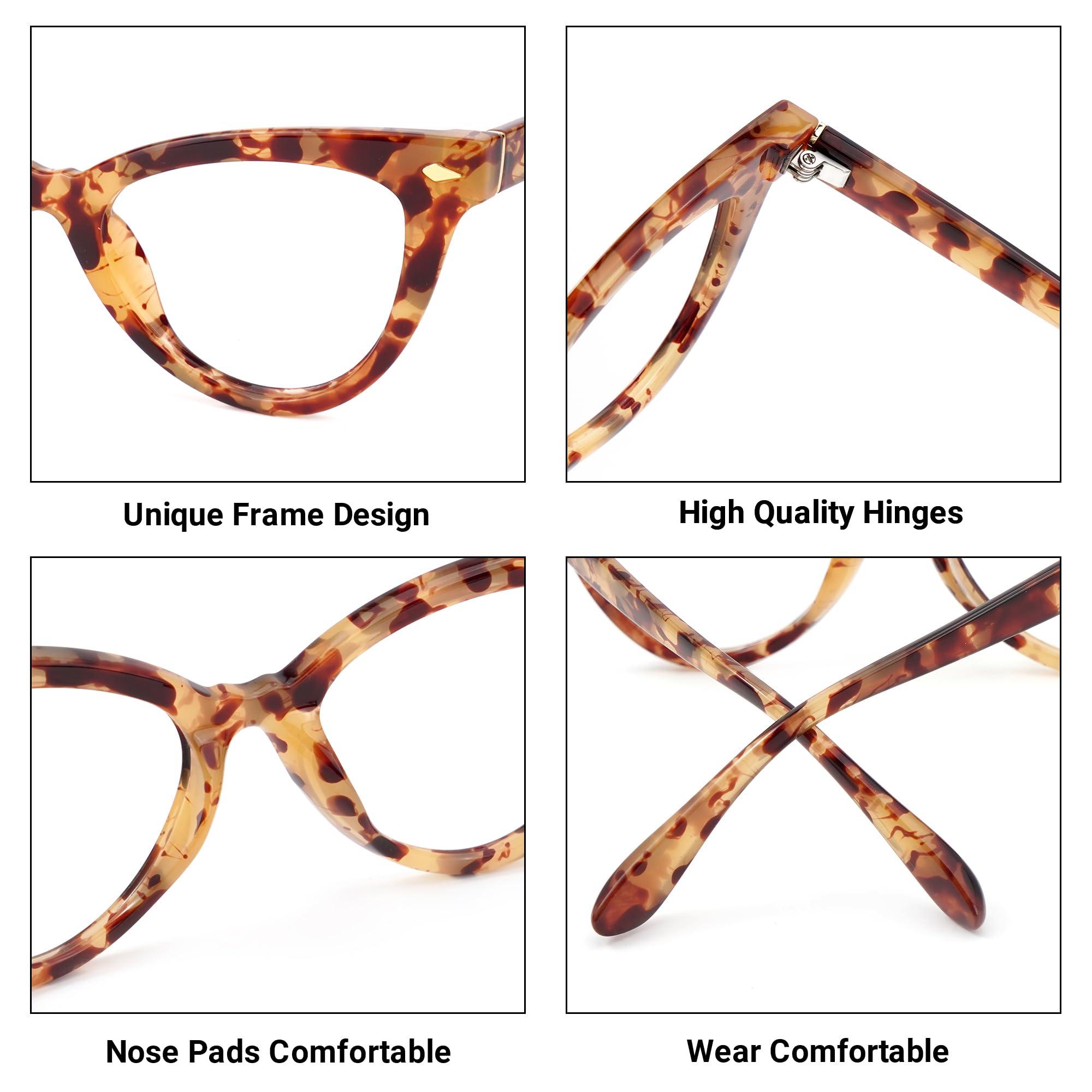 VOOGLAM VOOGLAM Cat Eye Non Prescription Glasses with HD Clear Lenses for Women in Amber TR90 Frame Maite OP02131