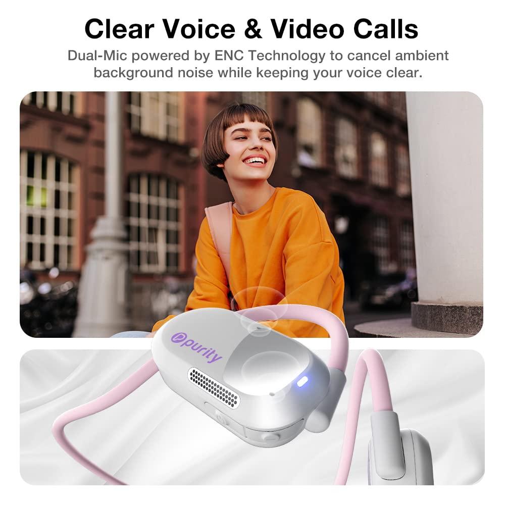 Purity Purity Air Open Ear Headphones - True Air Conduction Wireless Bluetooth Open Ear Earbuds with Dual Mic for iPhone/Android - Secured Long Wearing Comfort, Sports Sweat Resistant (White/Lilac)