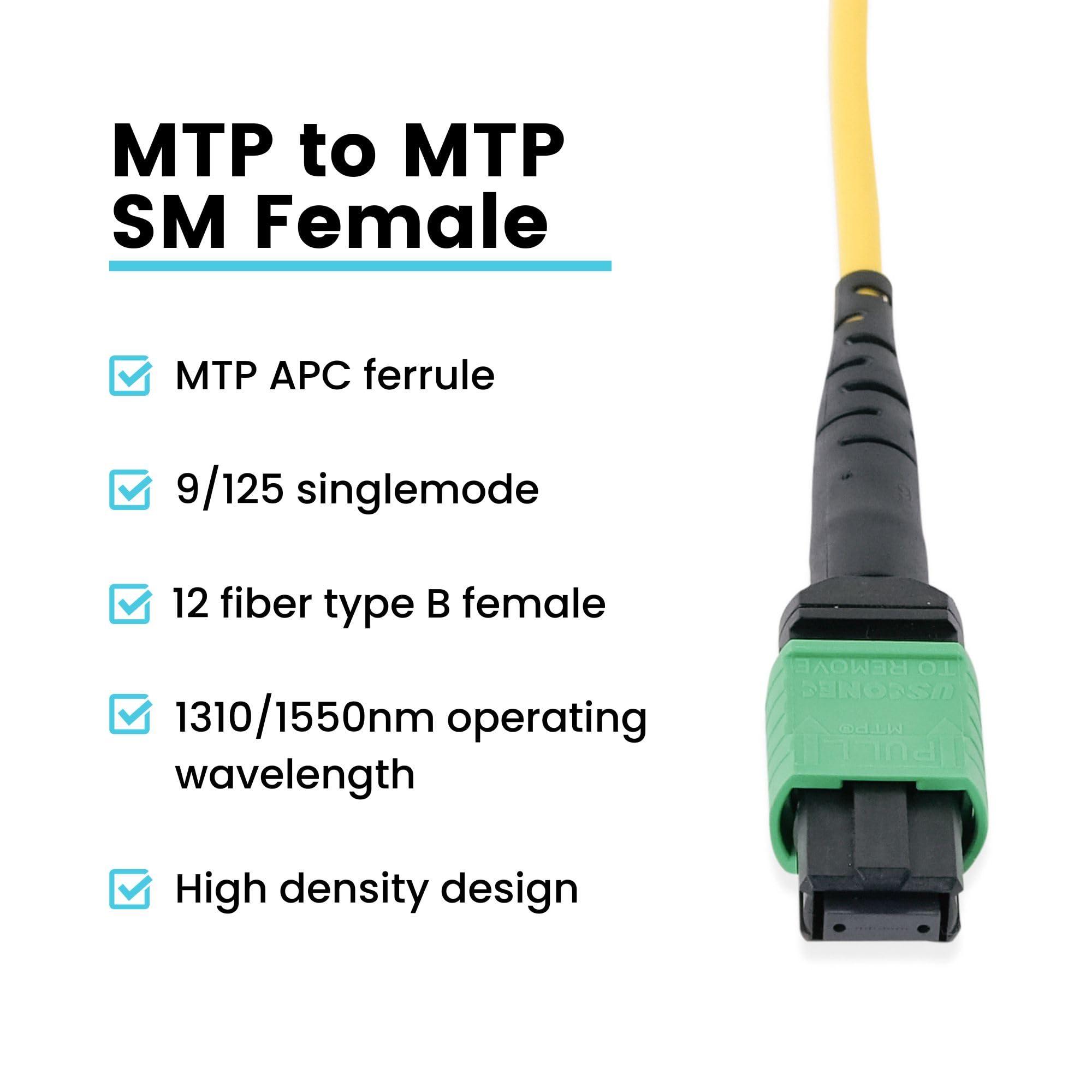 TRUE CABLE trueCABLE MTP/MPO Elite APC OS2 SM 12F Unpinned (F) Type B Polarity Plenum (OFNP) QSFP28 40/100/400G UL Listed Fiber Patch Cable, 15m (49.21ft), 1pc