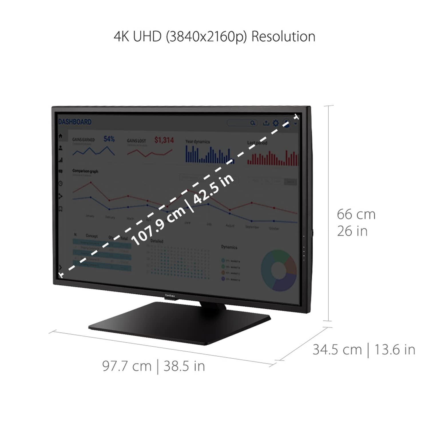 ViewSonic ViewSonic VX4381-4K 43 Inch Ultra HD MVA 4K Monitor Widescreen with HDR10 Support, Eye Care, HDMI, USB, DisplayPort for Home and Office, Black