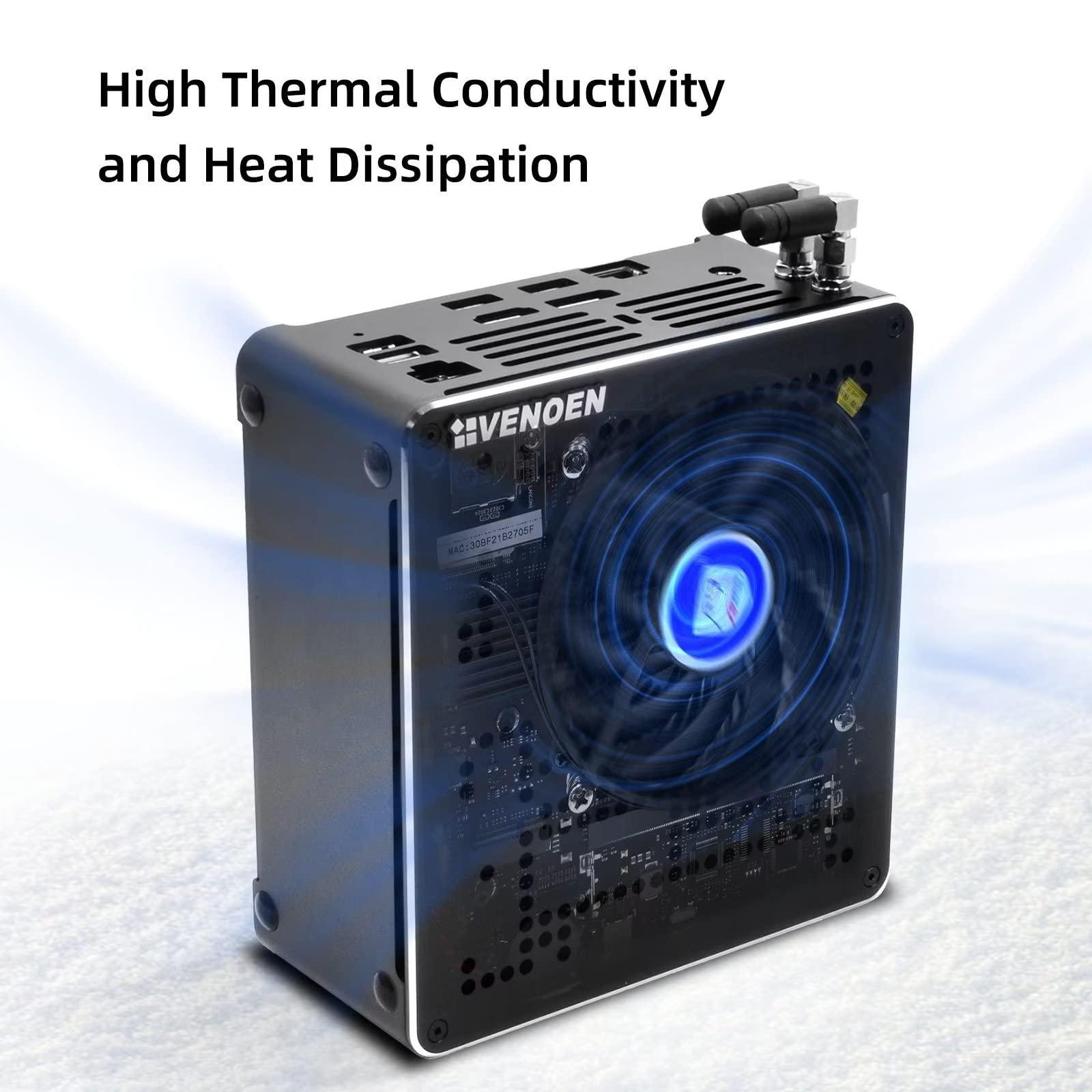 VENOEN 10th Fan Mini PC Core i7 10750H, Windows 11, 16GB DDR4 RAM 1TB SSD, 4K 60HZ, HD2.0, DP, Type C, i219 RJ45 LAN, WiFi 9260AC, BT5.0, 19V Small Computer, VESA Mount, DIN Rail Mount, Wake on Power